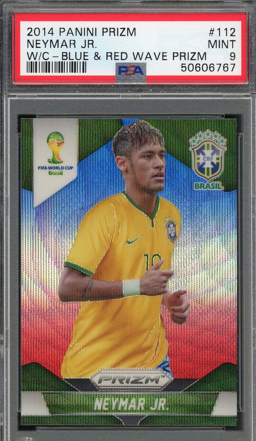 Neymar Jr 2014 Panini Prizm World Cup Blue Red Wave Prizm Card #112 PSA 9 Neymar Jr 2014 Panini Prizm World Cup Blue Red Wave Prizm Card #112 PSA 9