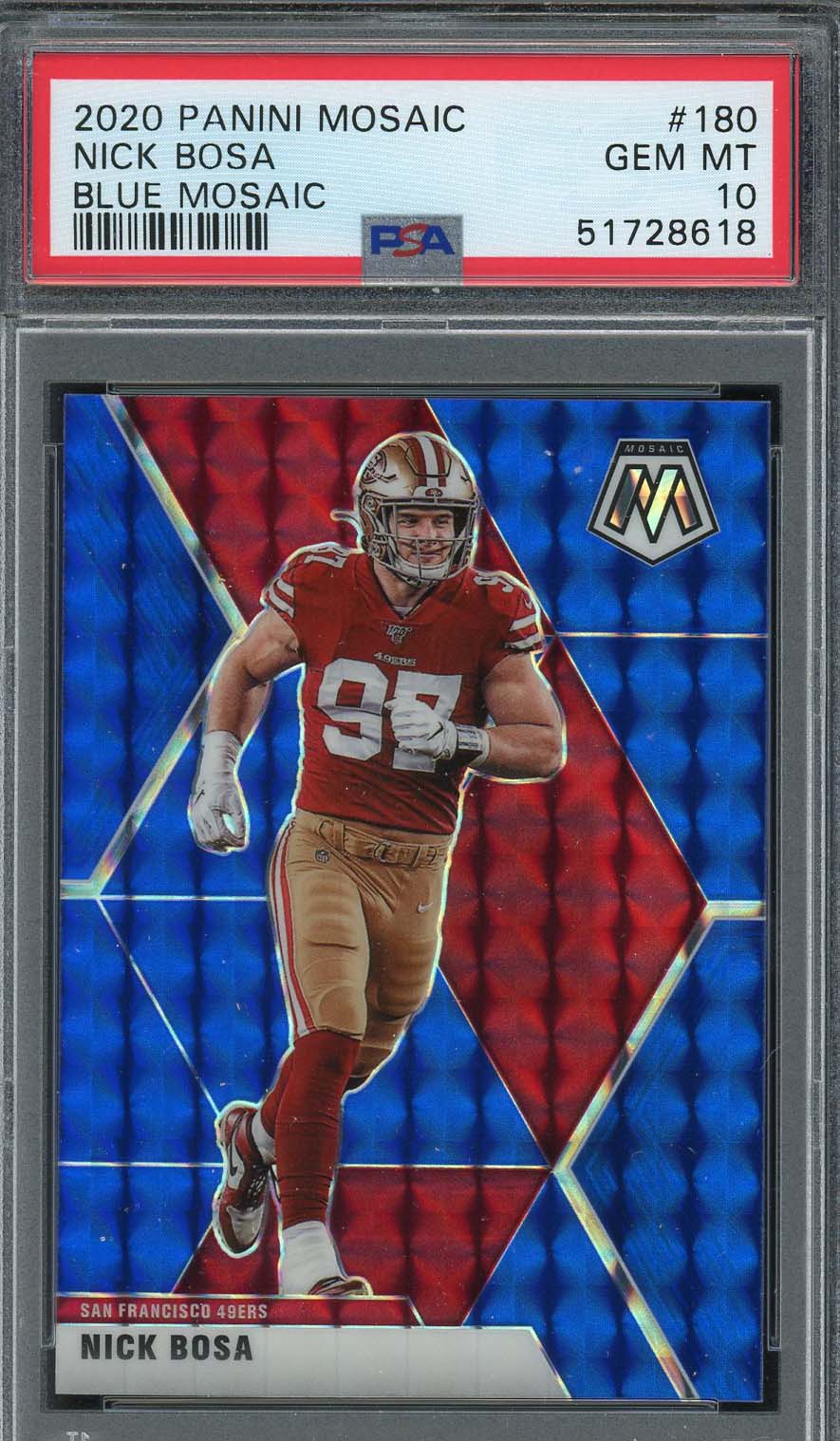 Nick Bosa 2020 Panini Mosaic Blue Football Card #180 PSA 10 /99