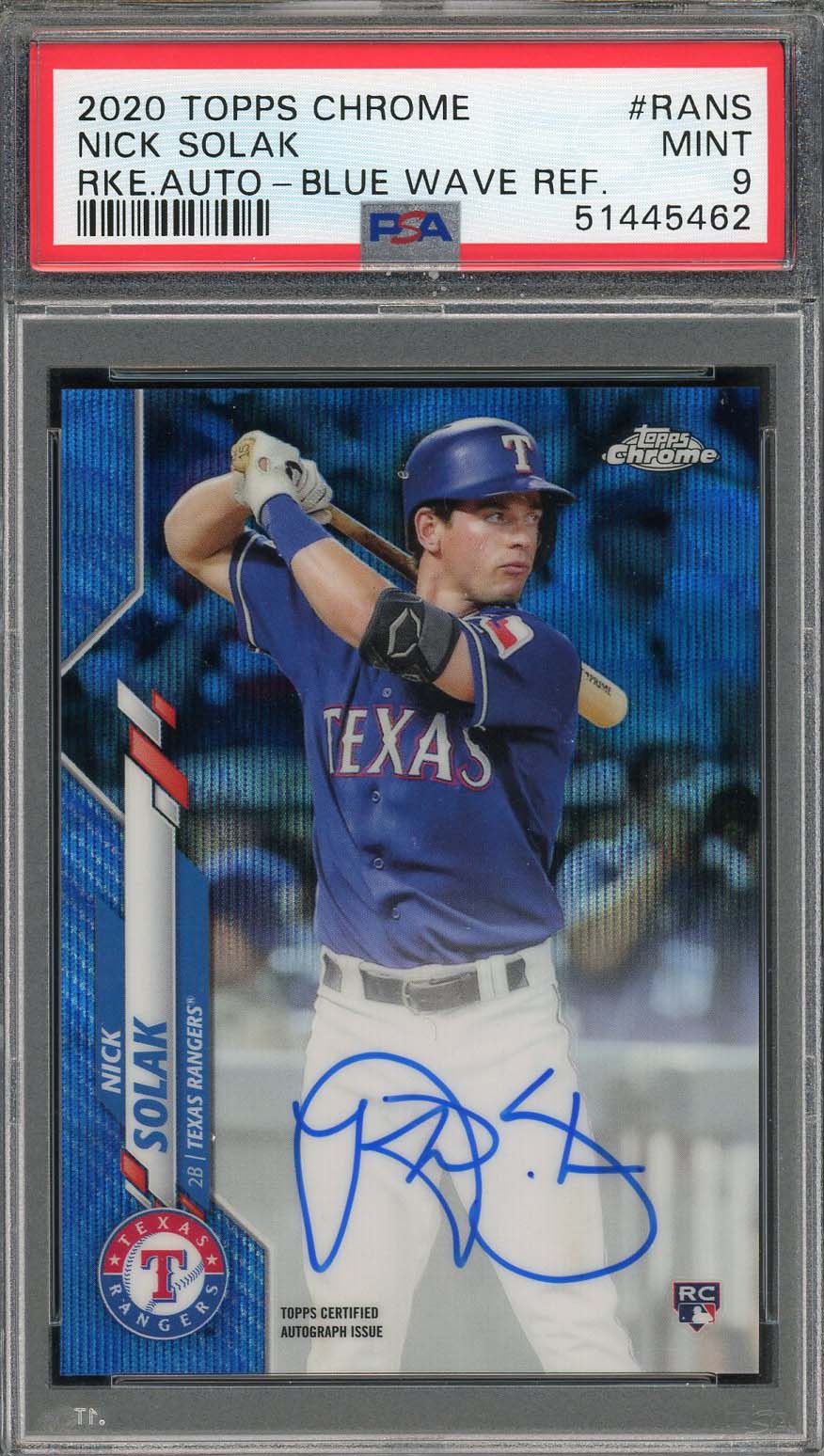 Nick Solak 2020 Topps Chrome Blue Wave Refractor Rookie Card #RANS PSA 9 /150