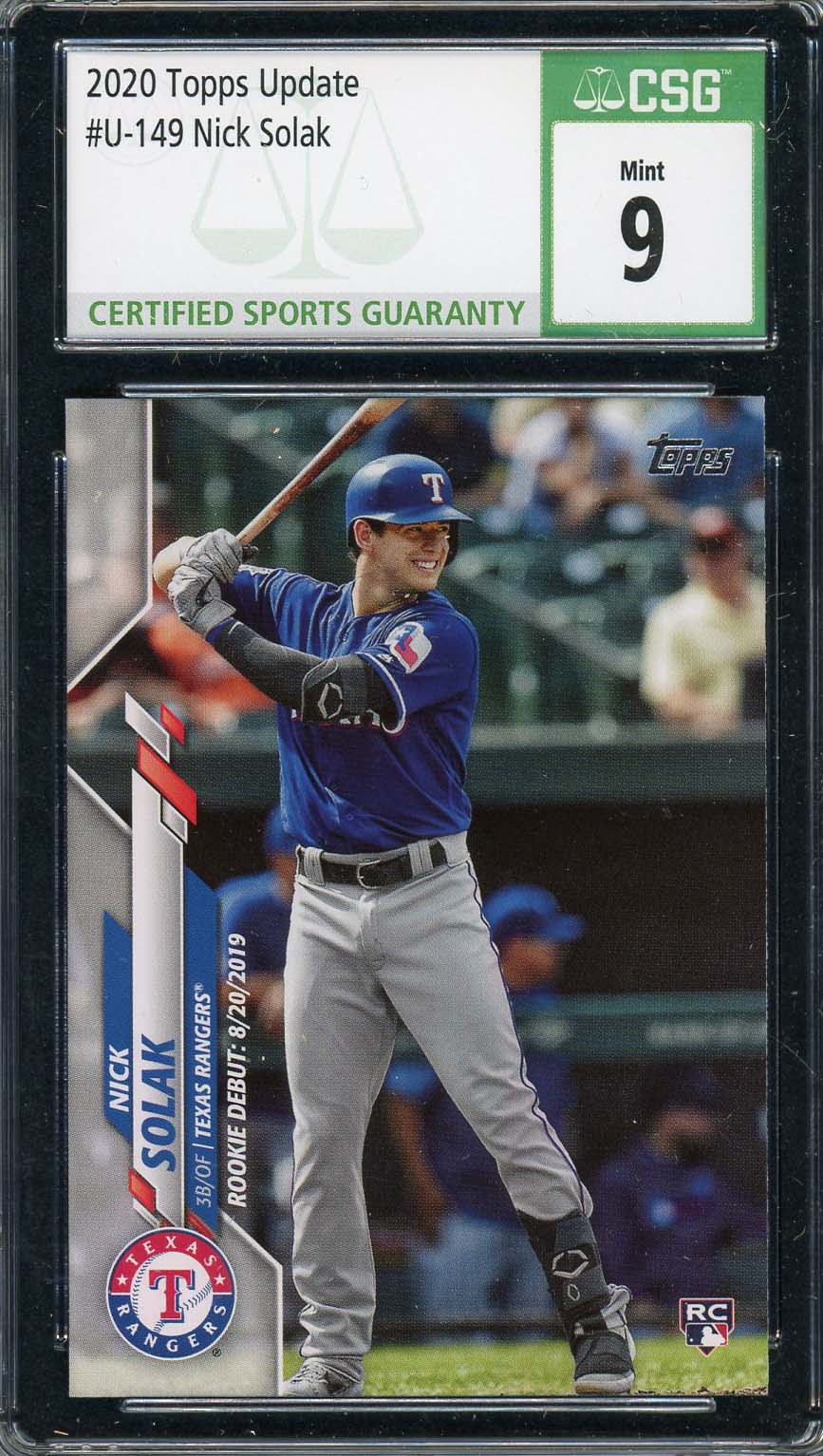 Nick Solak 2020 Topps Update Baseball Rookie Card #U-149 Graded CSG 9