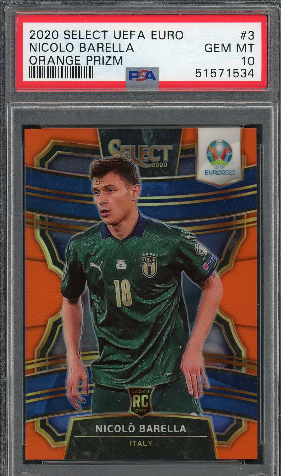 Nicolo Barella 2020 Select UEFA Euro Orange Prizm Rookie Card #72 PSA 10 /125 Nicolo Barella 2020 Select UEFA Euro Orange Prizm Rookie Card #72 PSA 10 /125