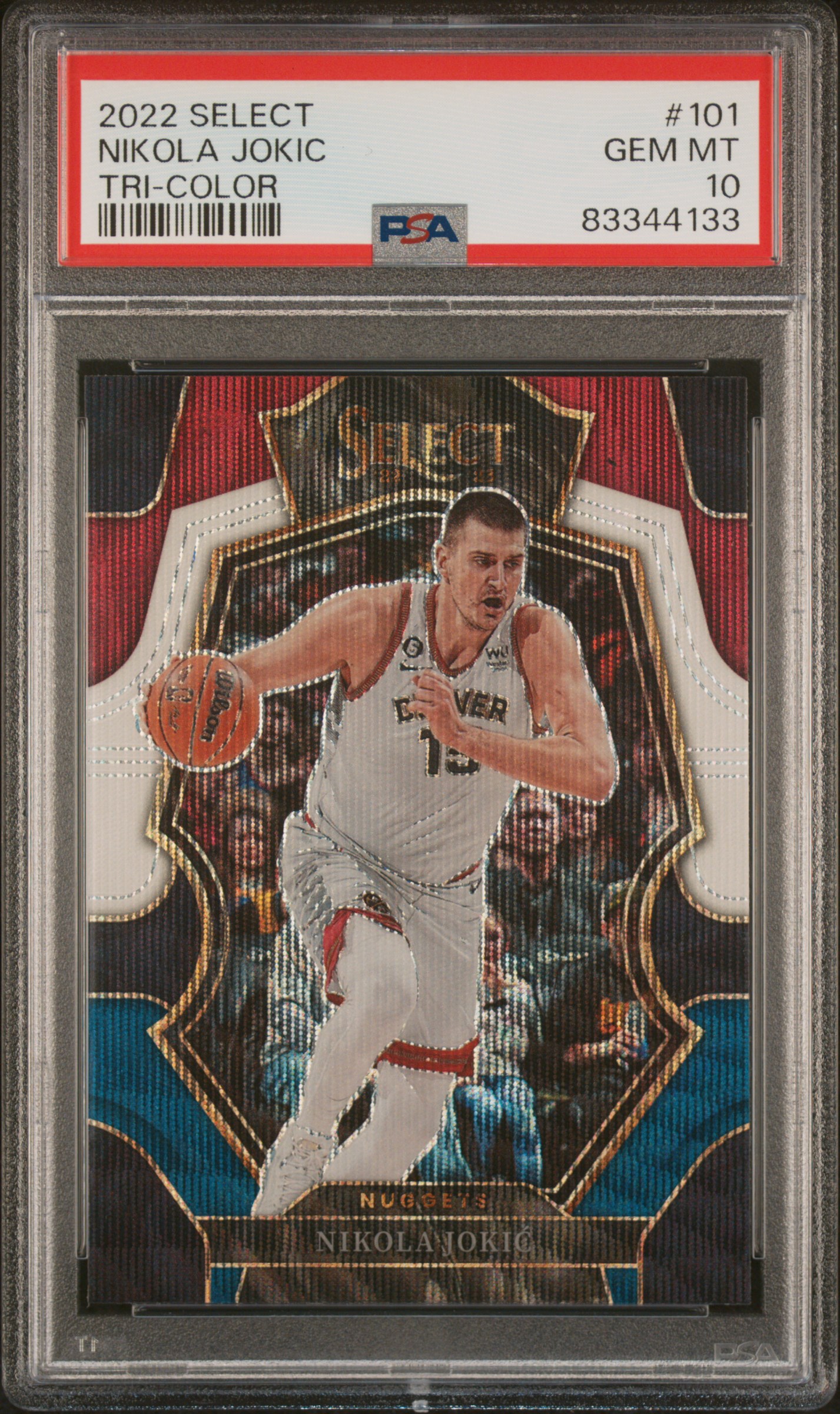 Nikola Jokic 2022 Panini Select Tri Color Basketball Card #101 Graded PSA 10