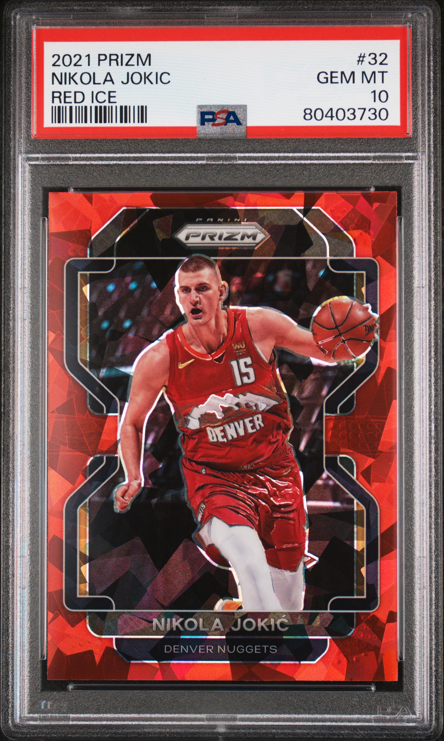 Nikola Jokic 2021 Panini Prizm Red Ice Basketball Card #32 Graded PSA 10