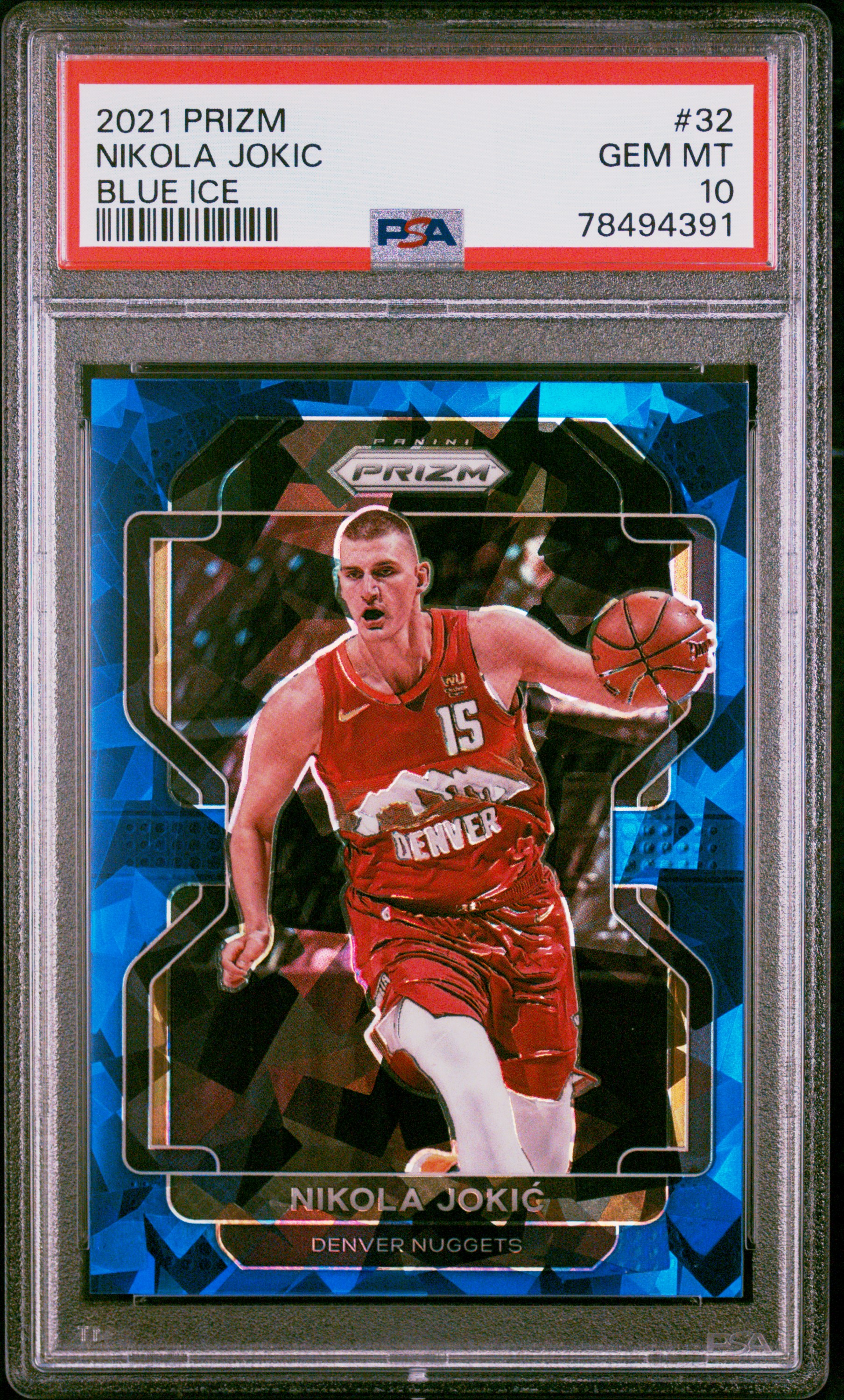 Nikola Jokic 2021 Panini Prizm Blue Ice Basketball Card #32 Graded PSA 10 46/125