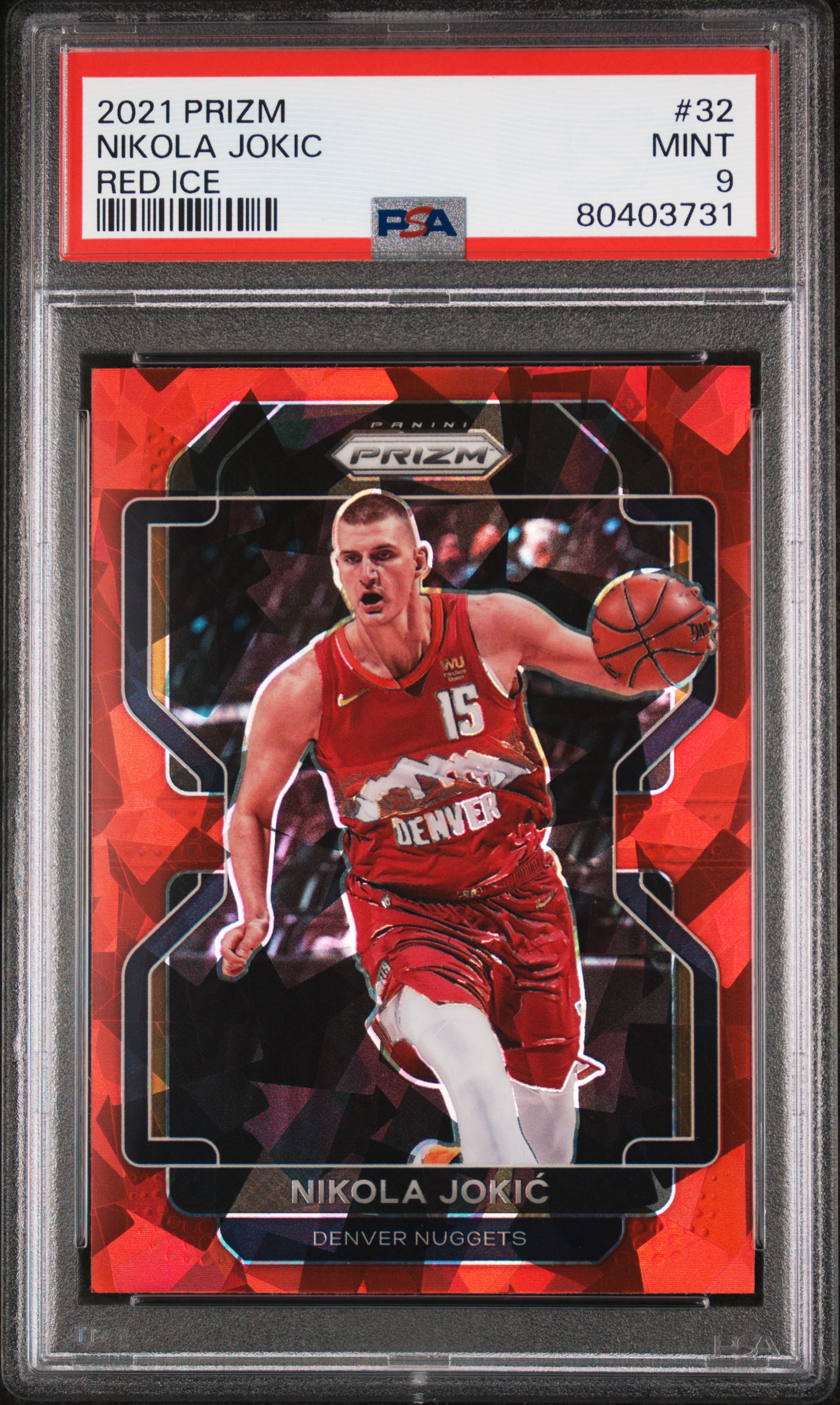 Nikola Jokic 2021 Panini Prizm Red Ice Basketball Card #32 Graded PSA 9
