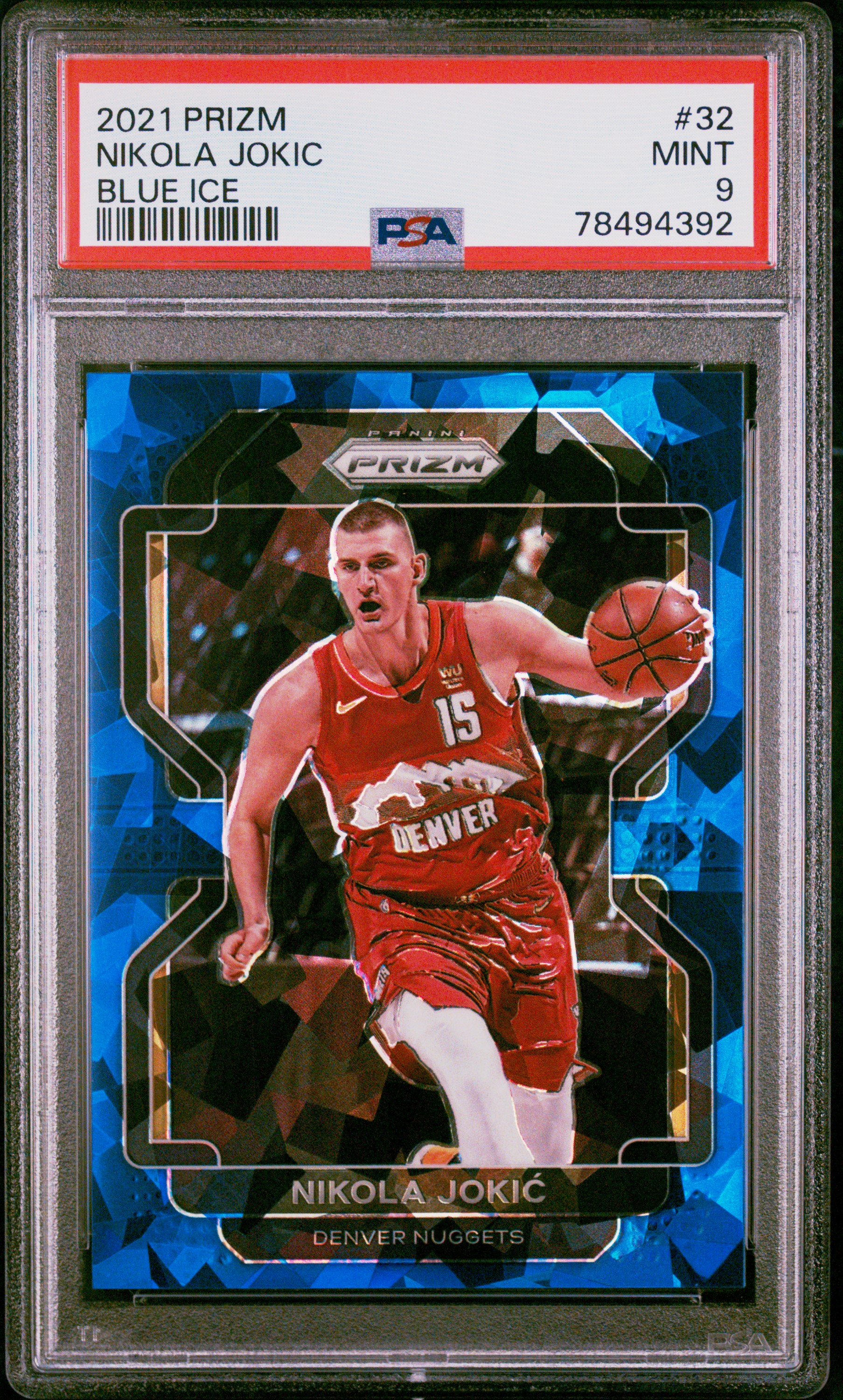 Nikola Jokic 2021 Panini Prizm Blue Ice Basketball Card #32 Graded PSA 9 50/125