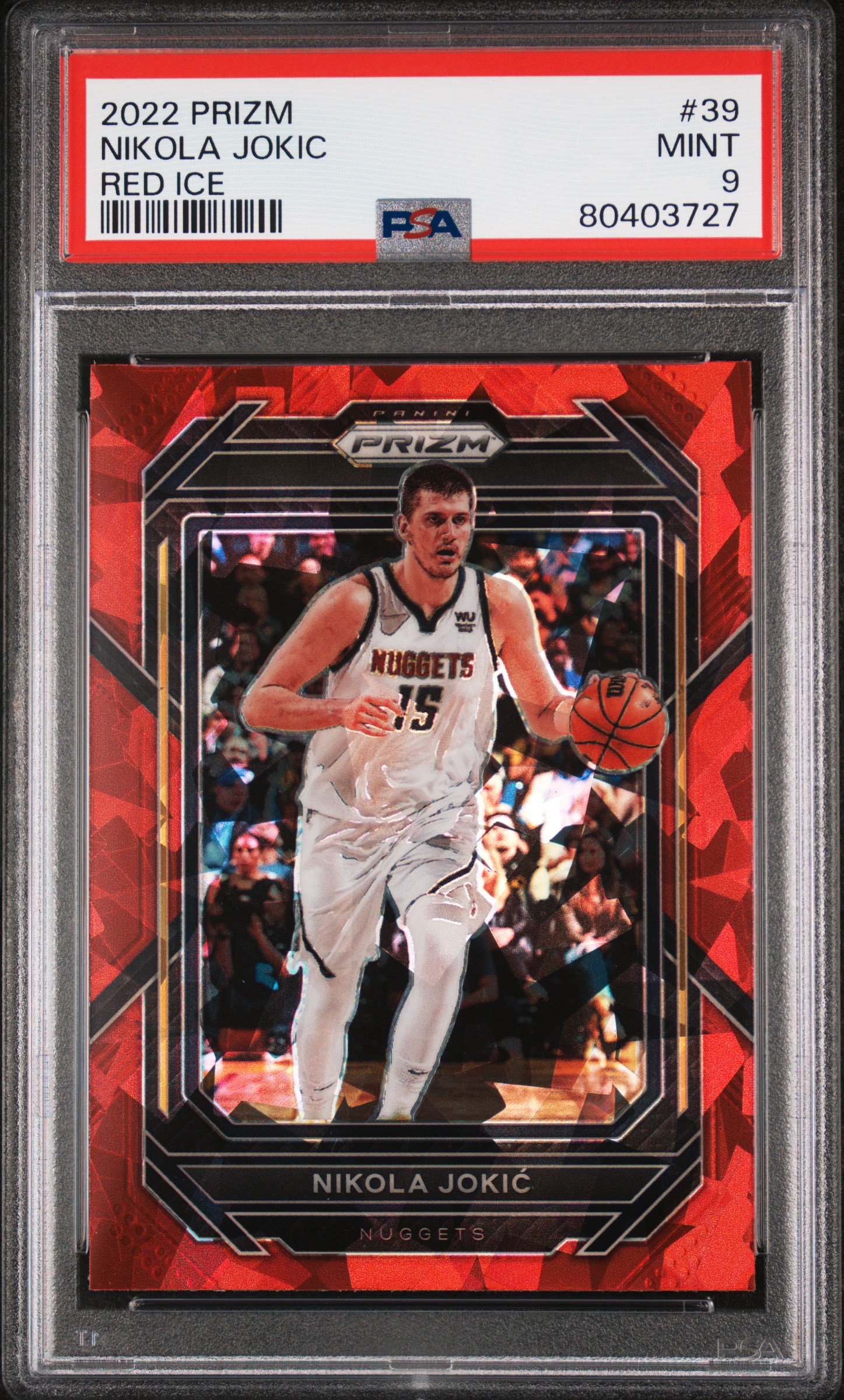 Nikola Jokic 2022 Panini Prizm Red Ice Basketball Card #39 Graded PSA 9
