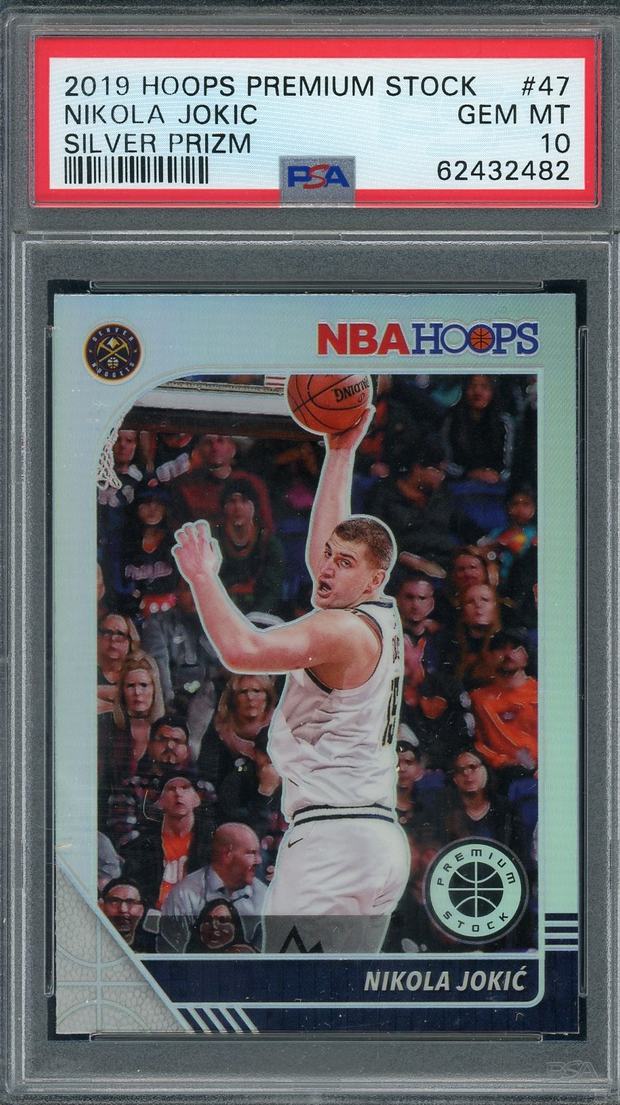 Nikola Jokic 2019 Panini Hoops Premium Stock Silver Prizm Card #47 Graded PSA 10
