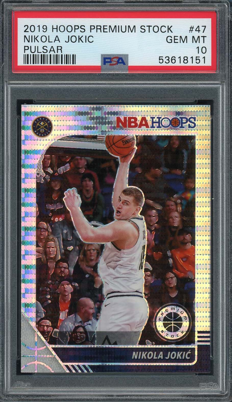 Nikola Jokic 2019 Panini Hoops Premium Stock Pulsar Card #47 PSA 10 Nikola Jokic 2019 Panini Hoops Premium Stock Pulsar Card #47 PSA 10