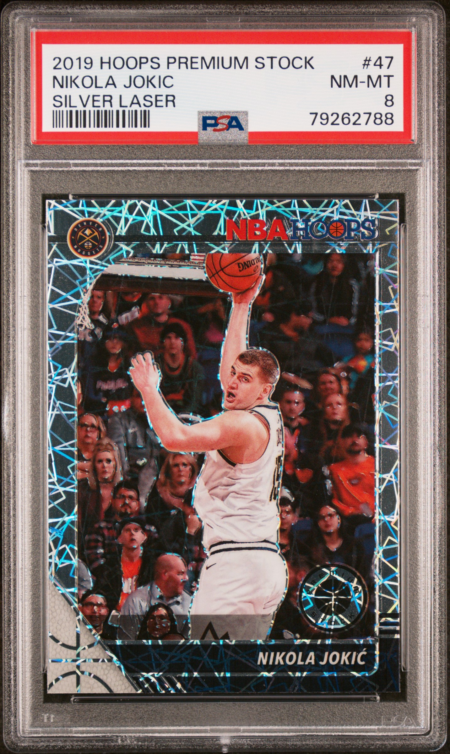 Nikola Jokic 2019 Panini Hoops Premium Stock Silver Laser Card #47 Graded PSA 8