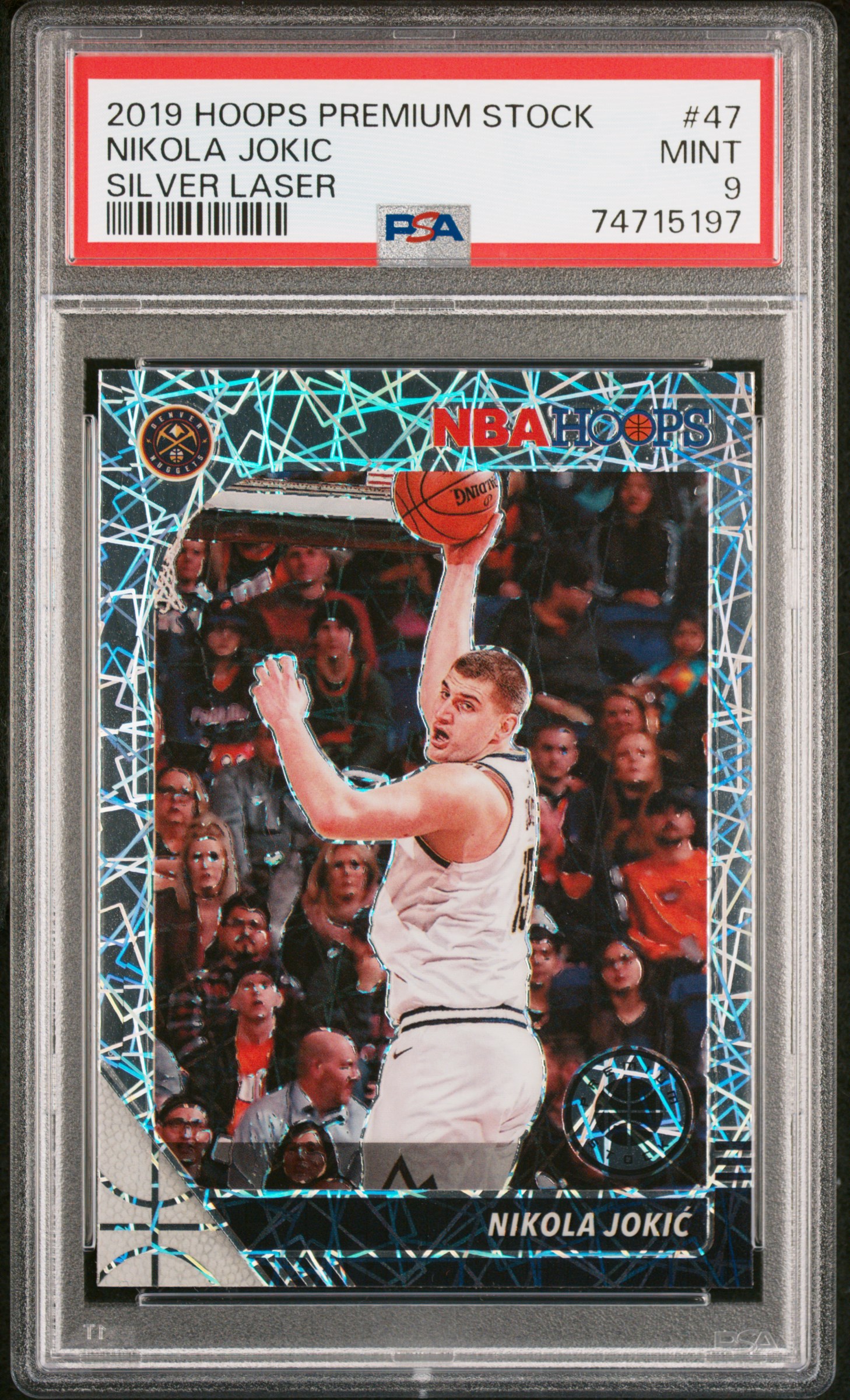 Nikola Jokic 2019 Panini Hoops Premium Stock Silver Laser Card #47 Graded PSA 9