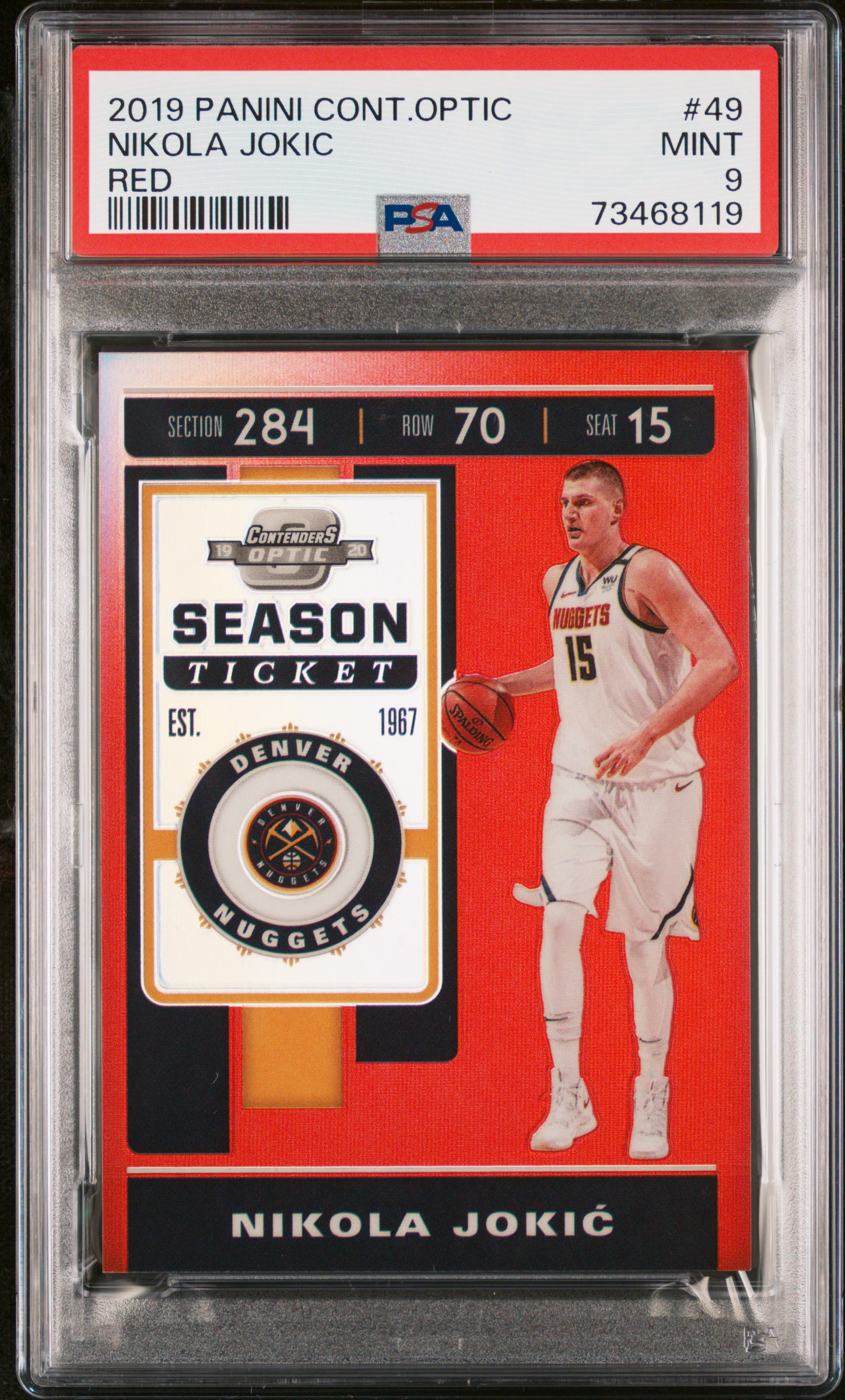 Nikola Jokic 2019 Panini Contenders Optic Red Prizm Card #49 Graded PSA 9