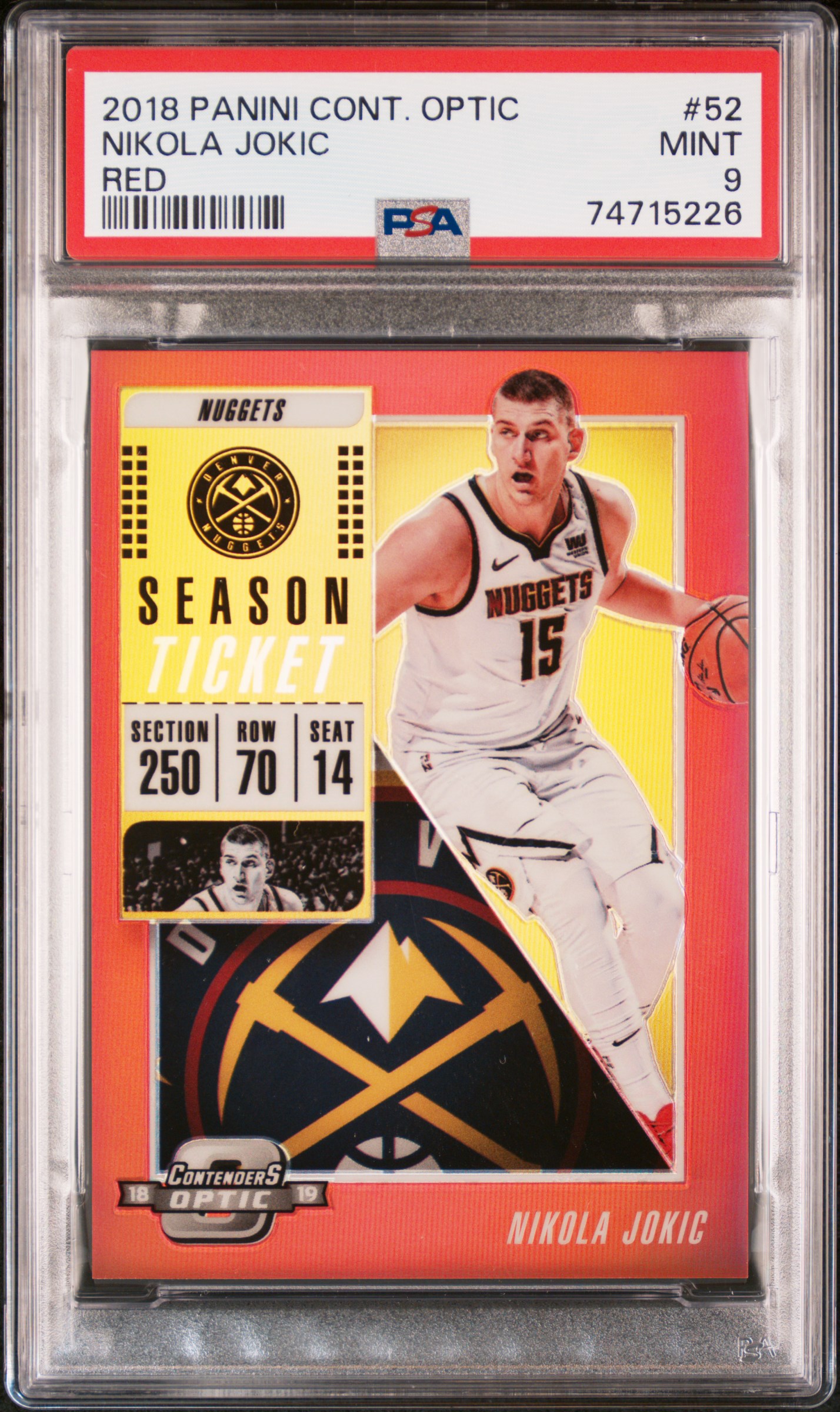 Nikola Jokic 2018 Panini Contenders Optic Red Basketball Card #52 Graded PSA 9