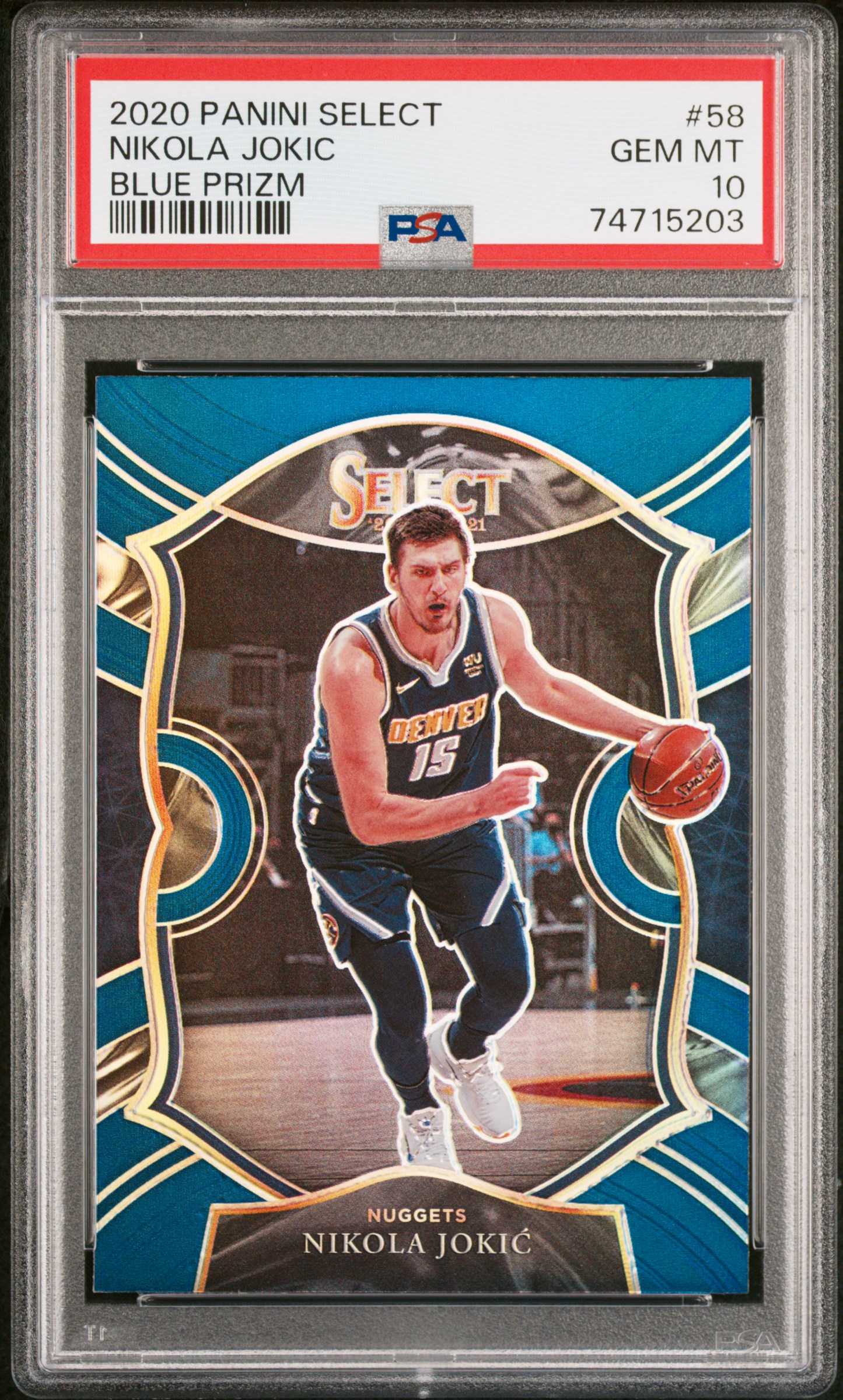 Nikola Jokic 2020 Panini Select Blue Prizm Basketball Card #58 Graded PSA 10