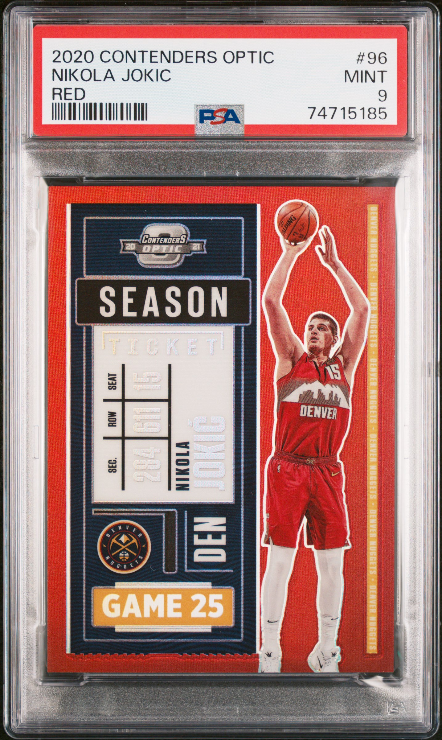 Nikola Jokic 2020 Panini Contenders Optic Red Basketball Card #96 Graded PSA 9