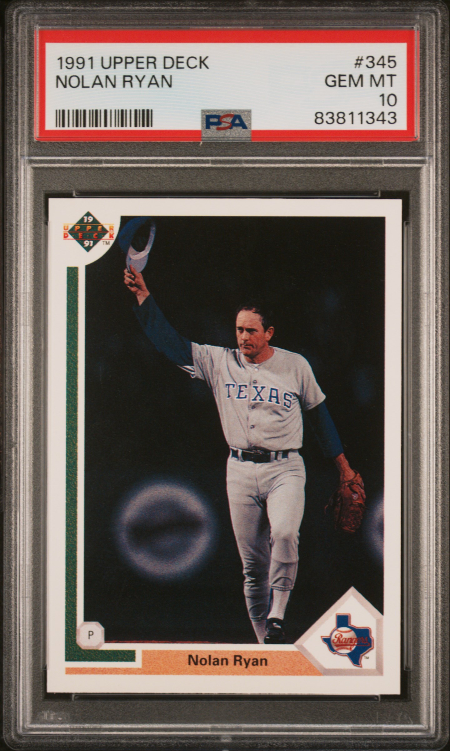 Nolan Ryan 1991 Upper Deck Baseball Card #345 Graded PSA 10