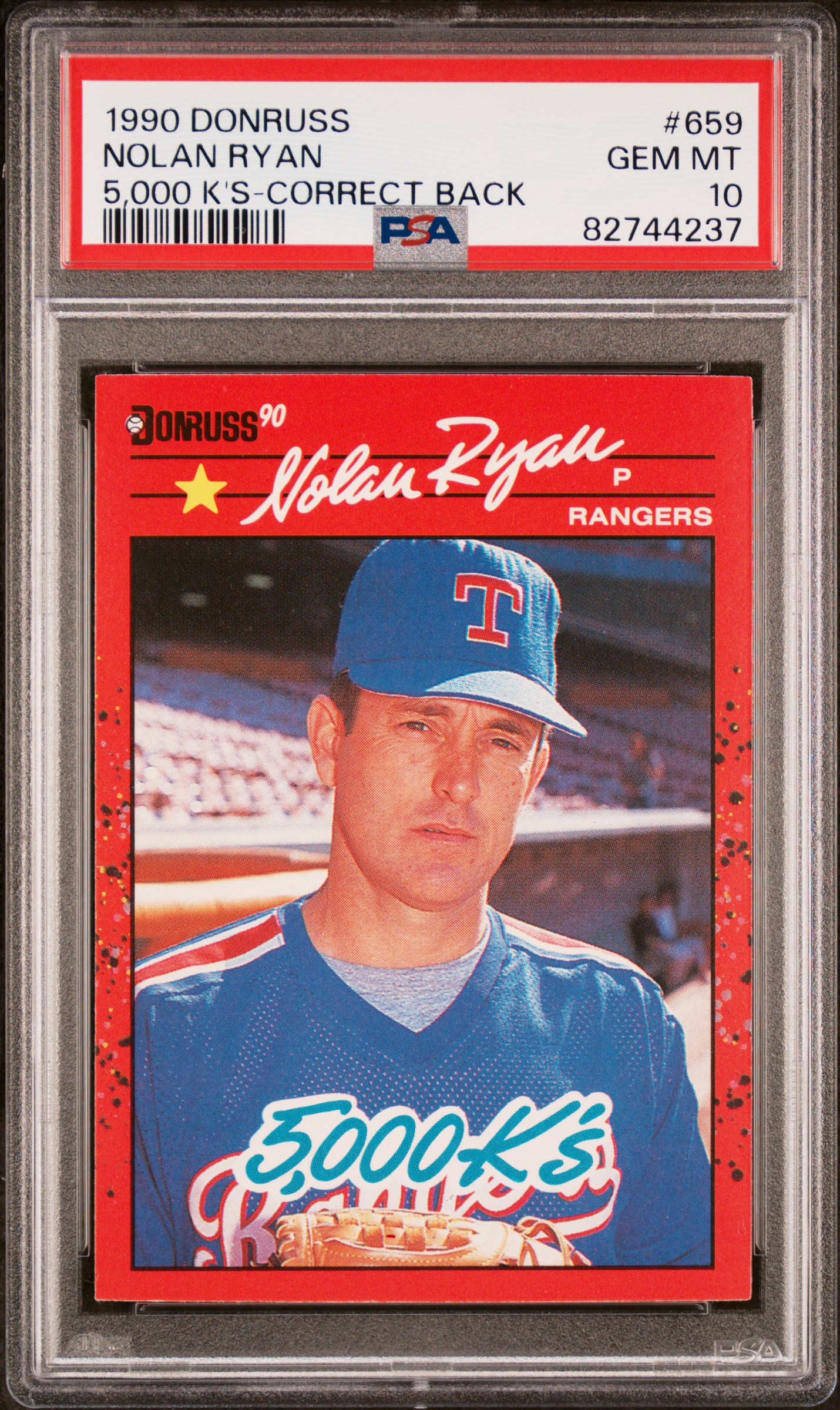 Nolan Ryan 1990 Donruss 5000Ks Correct Back Baseball Card #659 Graded PSA 10
