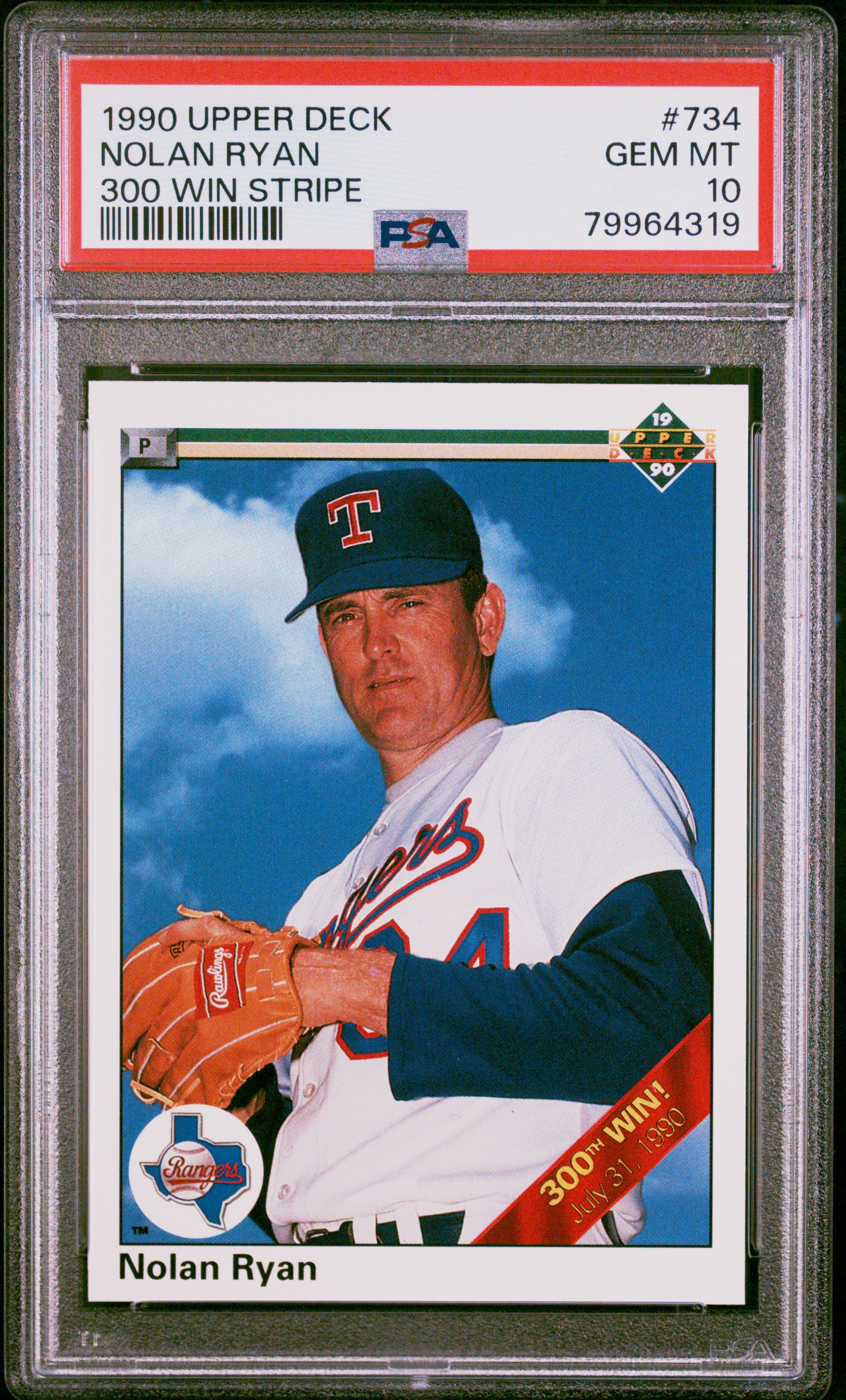 Nolan Ryan 1990 Upper Deck 300 Win Stripe Baseball Card #734 Graded PSA 10