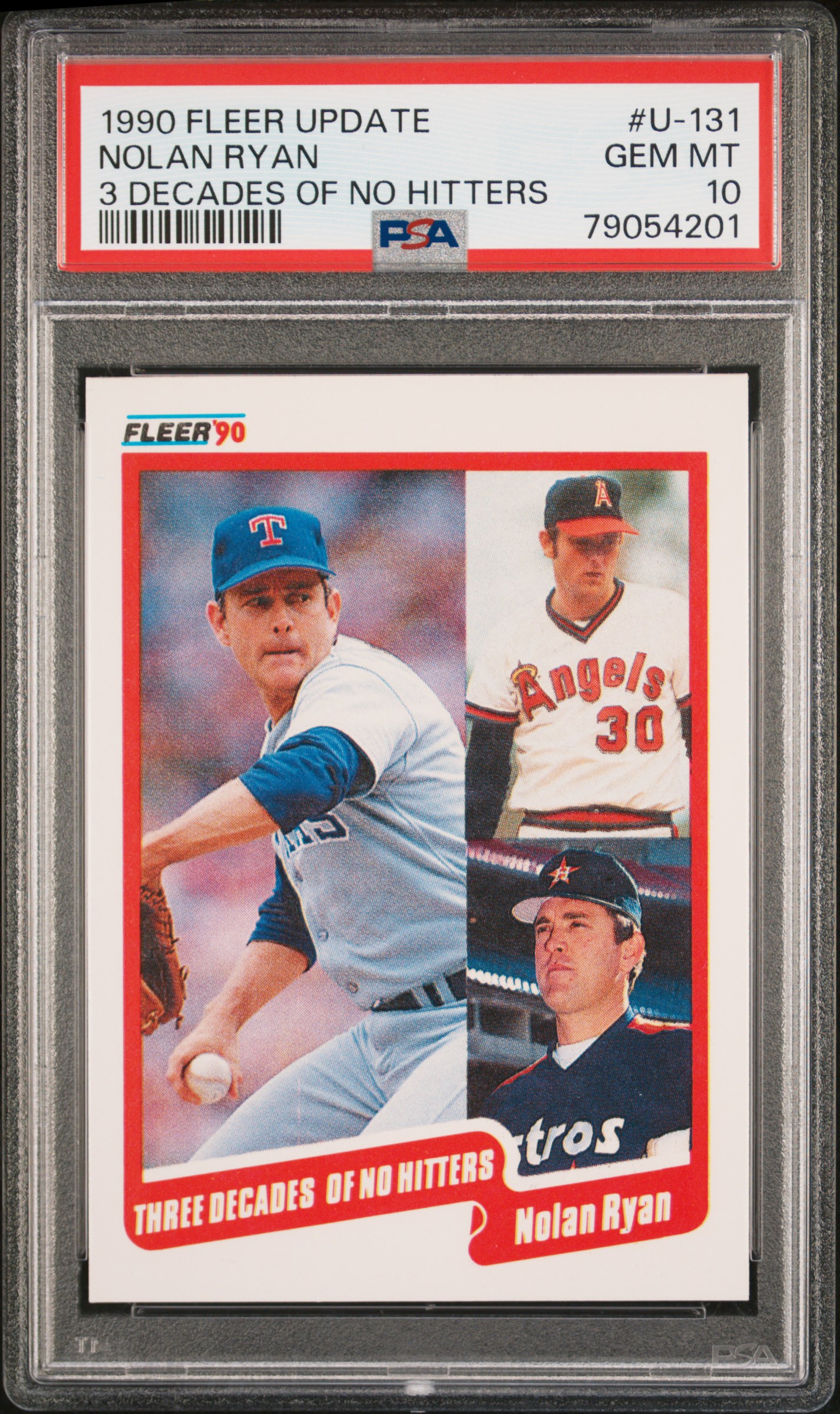 Nolan Ryan 1990 Fleer Update 3 Decades of No Hitters Card #U-131 Graded PSA 10