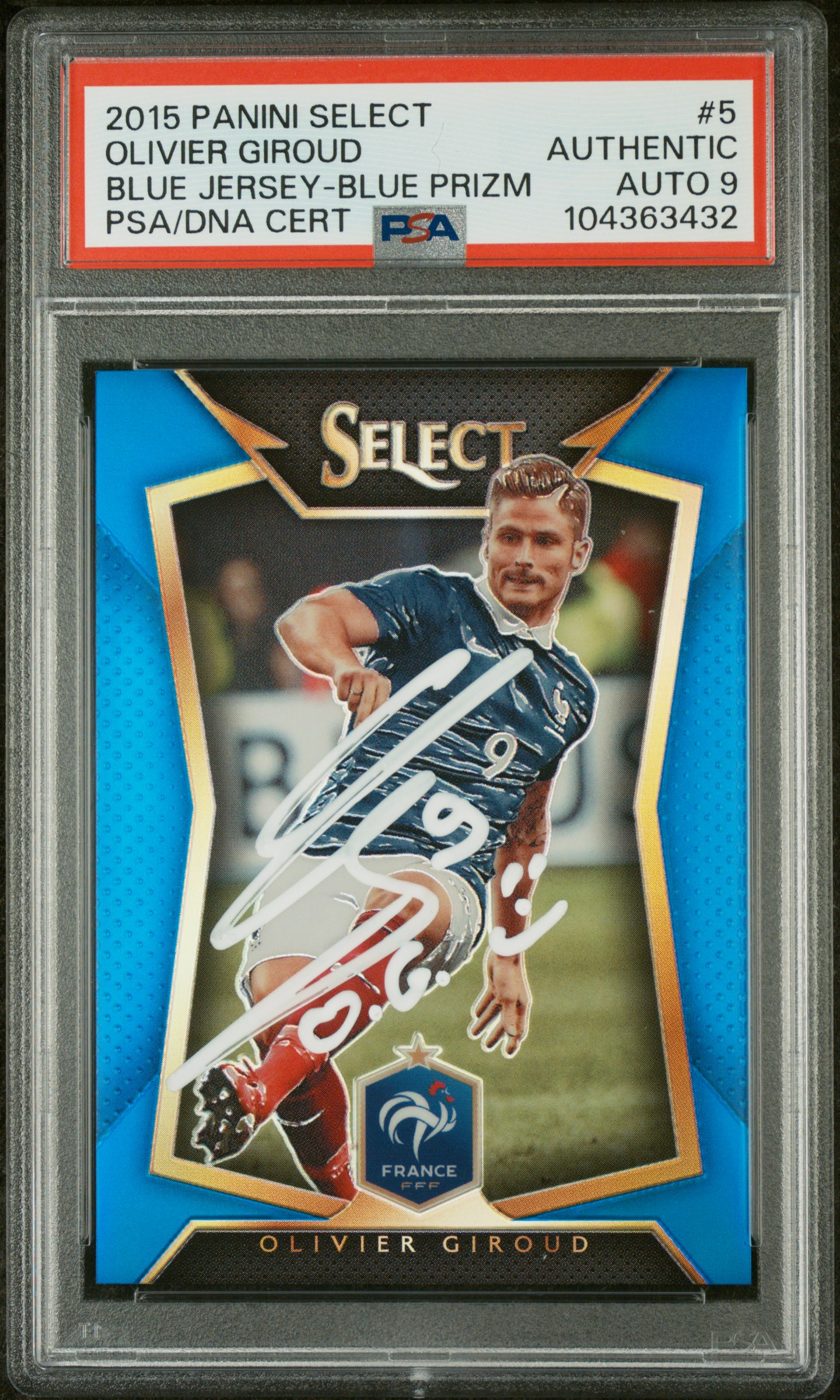 Olivier Giroud 2015 Panini Select Blue Prizm Card #5 Auto Graded PSA 9 216/299