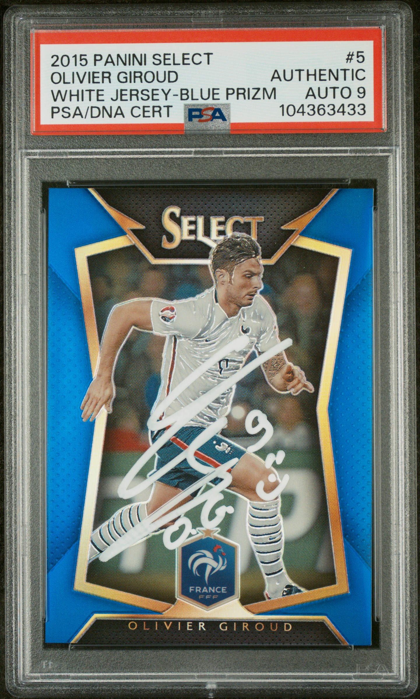 Olivier Giroud 2015 Panini Select Blue Prizm Card #5 Auto Graded PSA 9 228/299