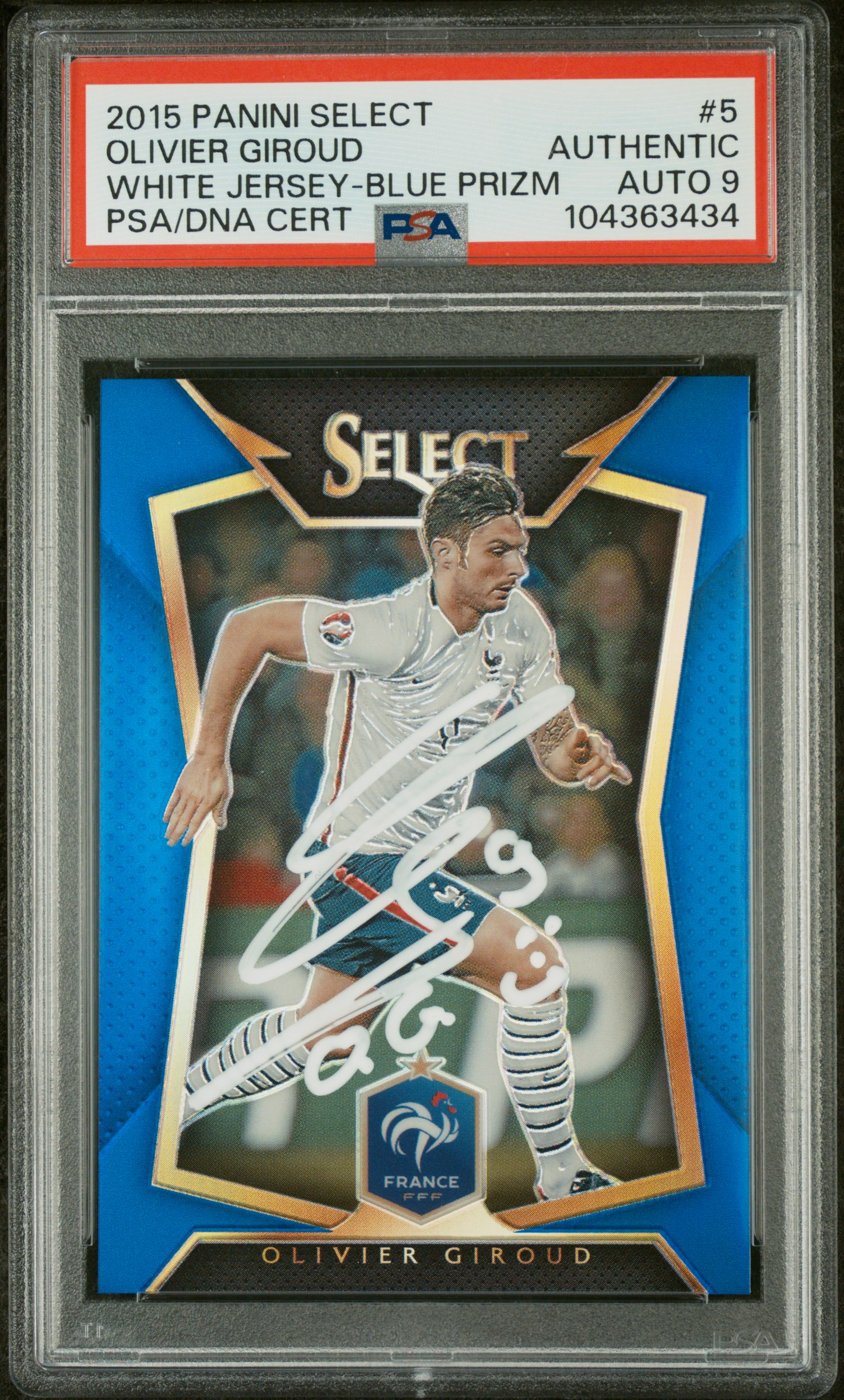Olivier Giroud 2015 Panini Select Blue Prizm Card #5 Auto Graded PSA 9 164/299