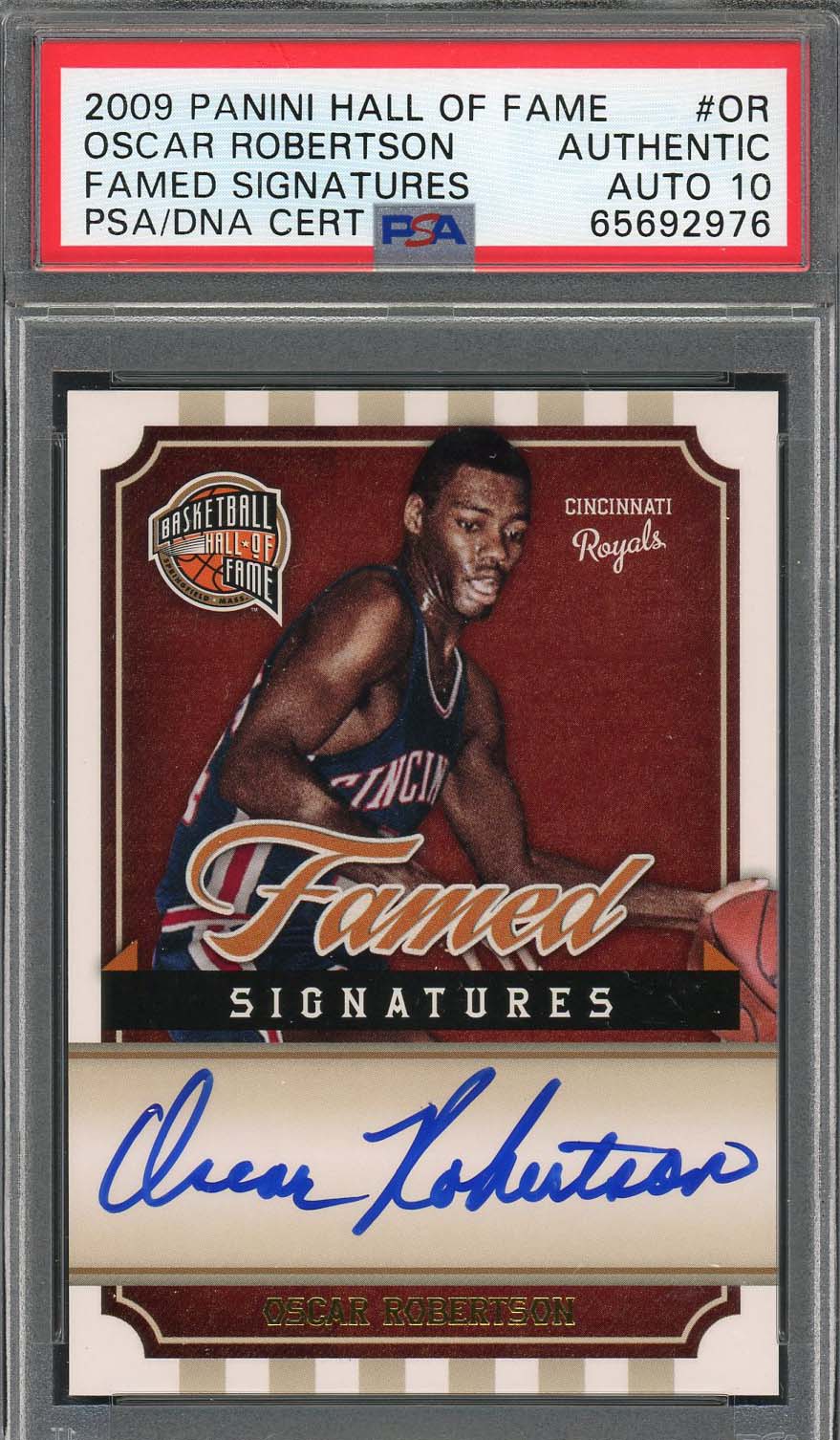 Oscar Robertson Autographed 2009 Panini Famed Signatures Card PSA Auto 10 27/99 Oscar Robertson Autographed 2009 Panini Famed Signatures Card PSA Auto 10 27/99