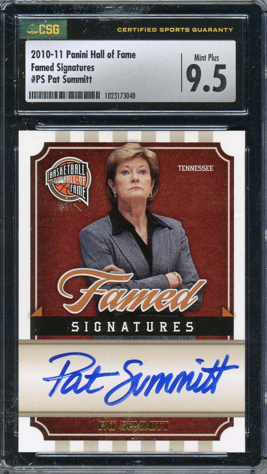 Pat Summitt Autographed 2010 Panini Hall of Famed Signatures Signed Card CSG 9.5