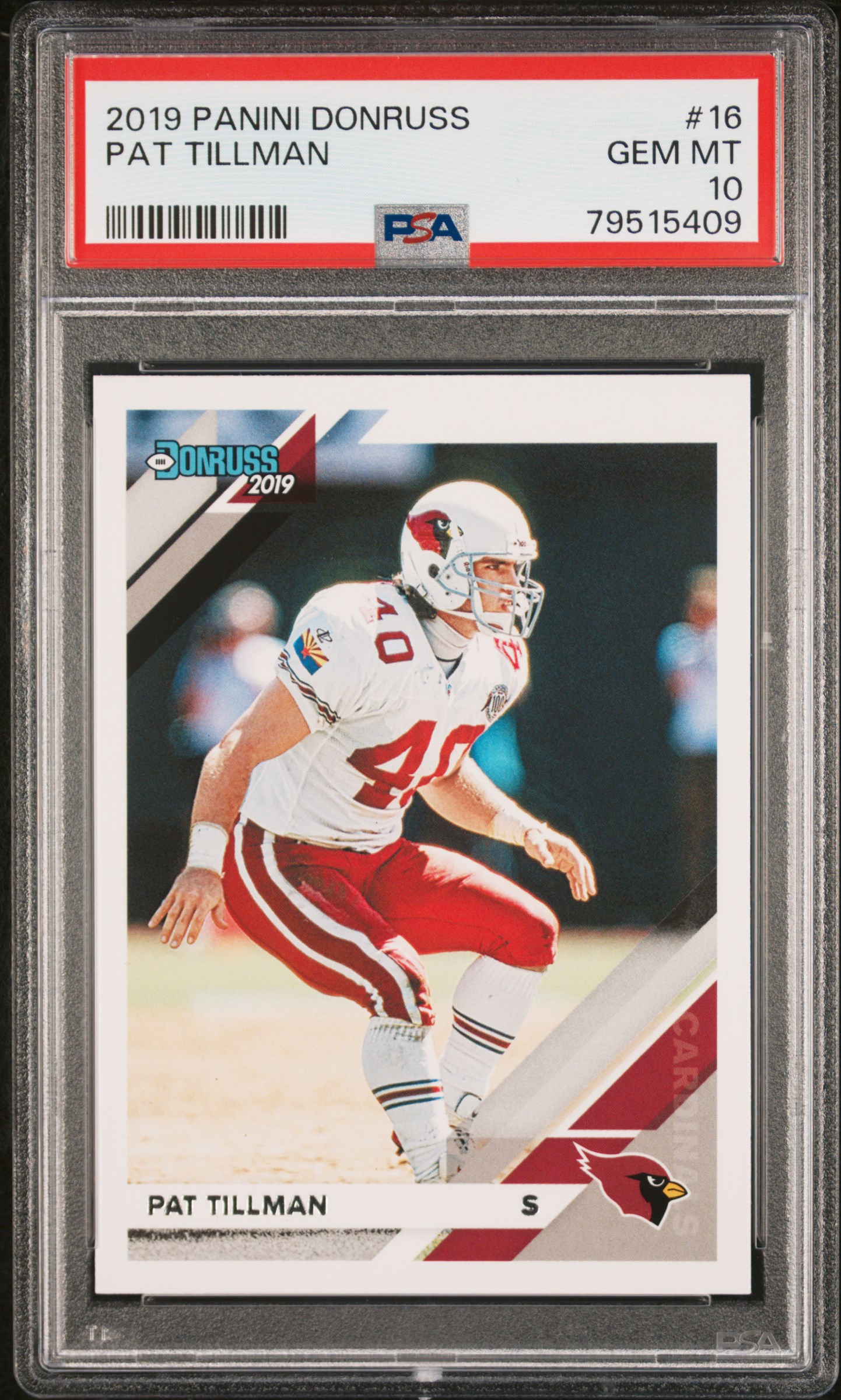 Pat Tillman 2019 Panini Donruss Football Card #16 Graded PSA 10