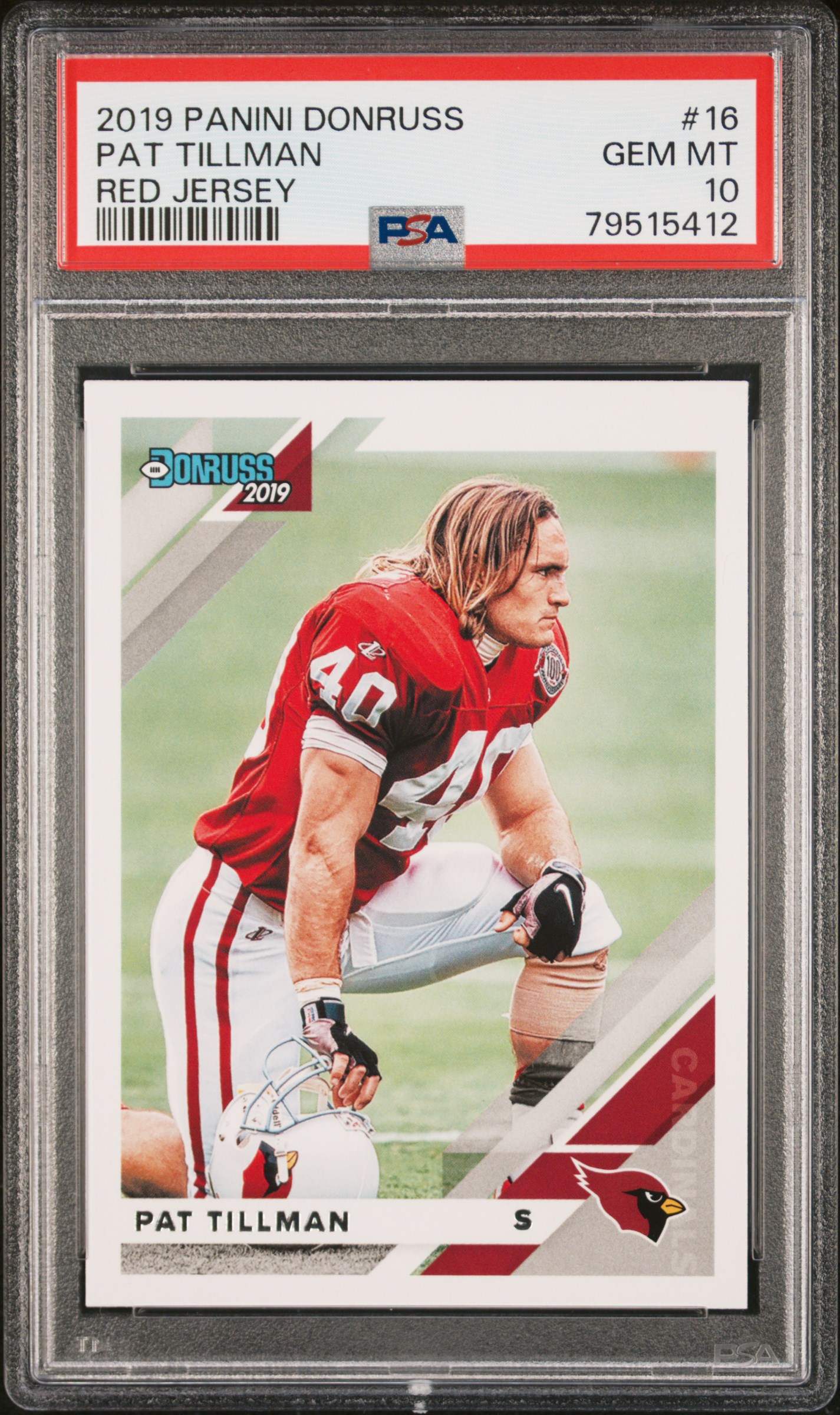 Pat Tillman 2019 Panini Donruss Red Jersey Football Card #16 Graded PSA 10