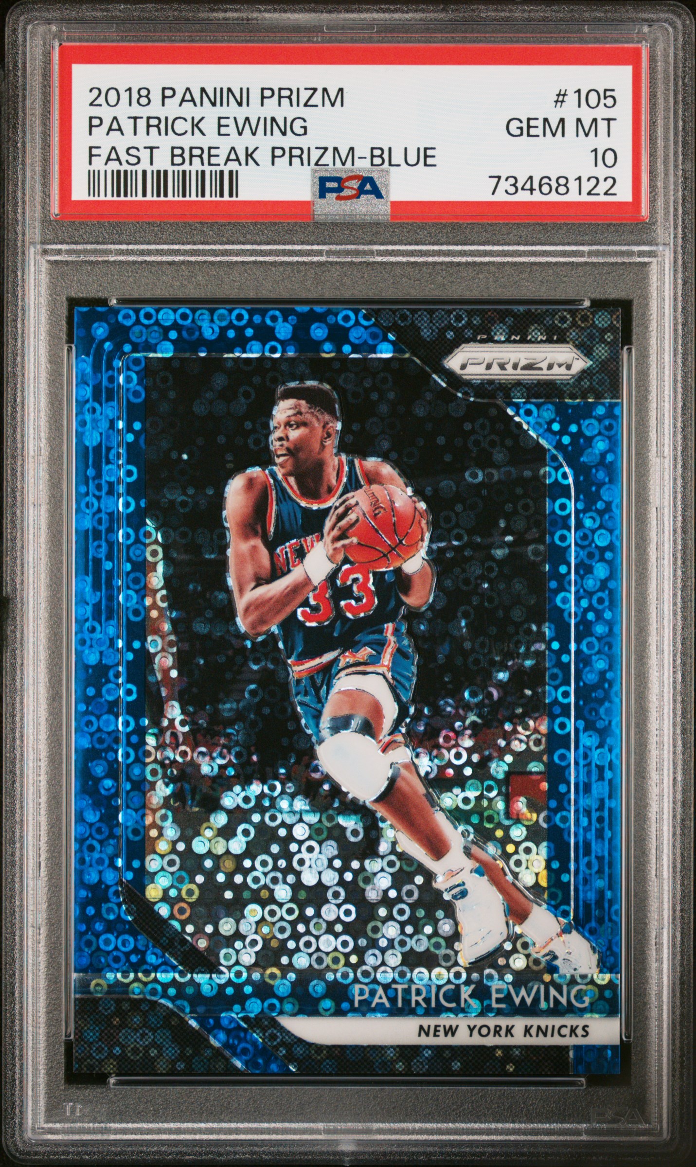 Patrick Ewing 2018 Panini Prizm Fast Break Blue Card #105 Graded PSA 10 40/175