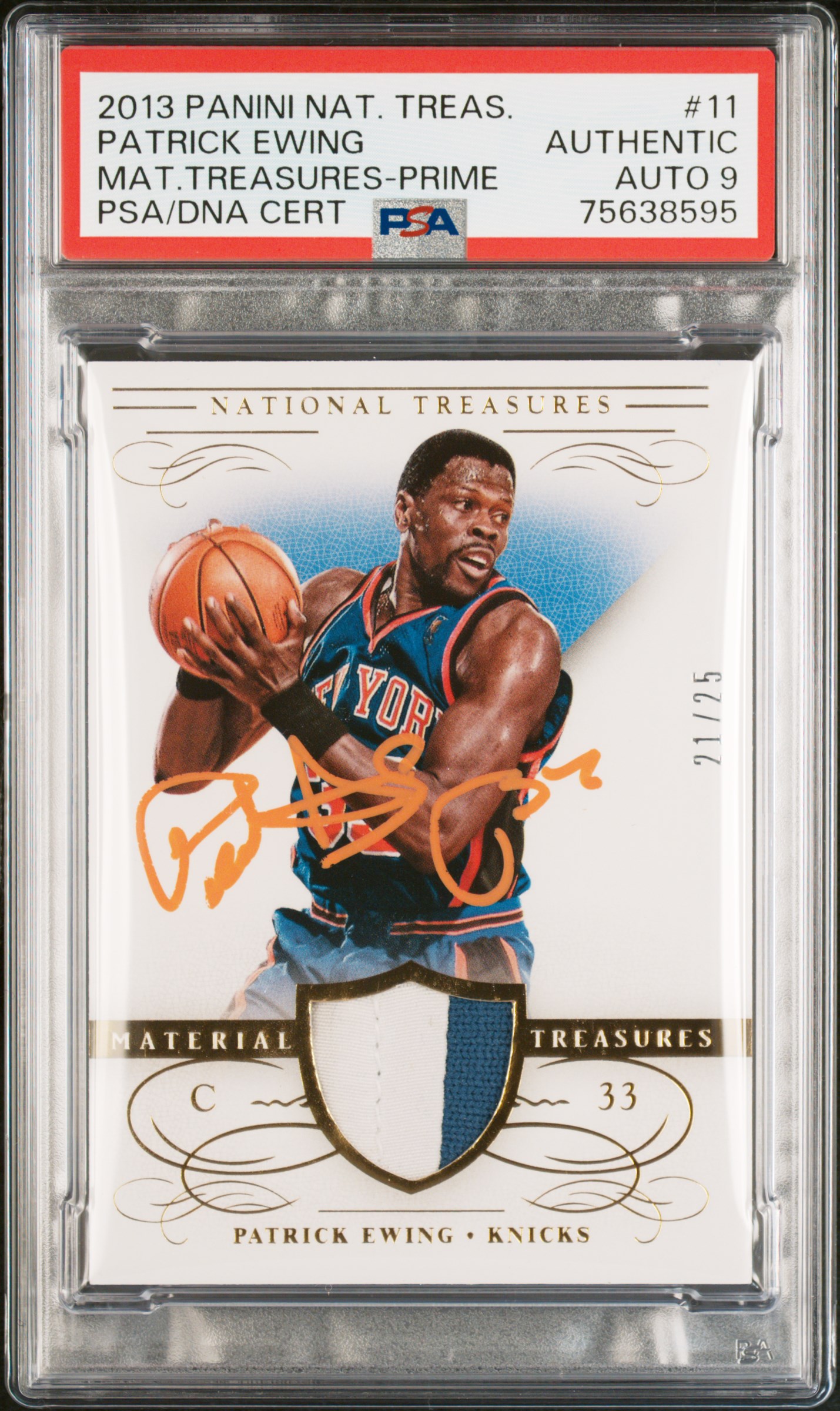 Patrick Ewing 2013 Panini National Treasures Signed Card #11 Auto PSA 9 21/25