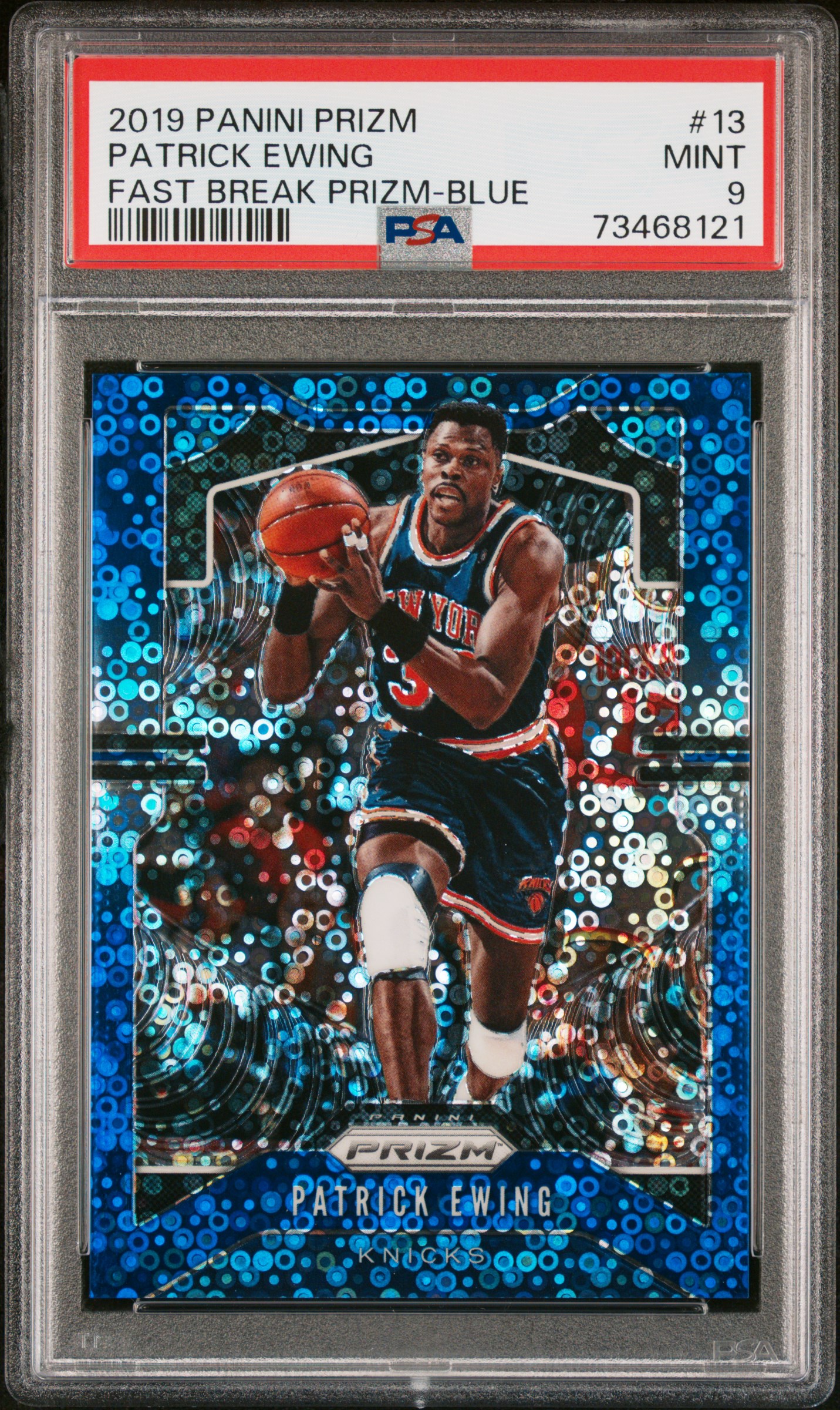Patrick Ewing 2019 Panini Prizm Fast Break Blue Card #13 Graded PSA 9 47/175