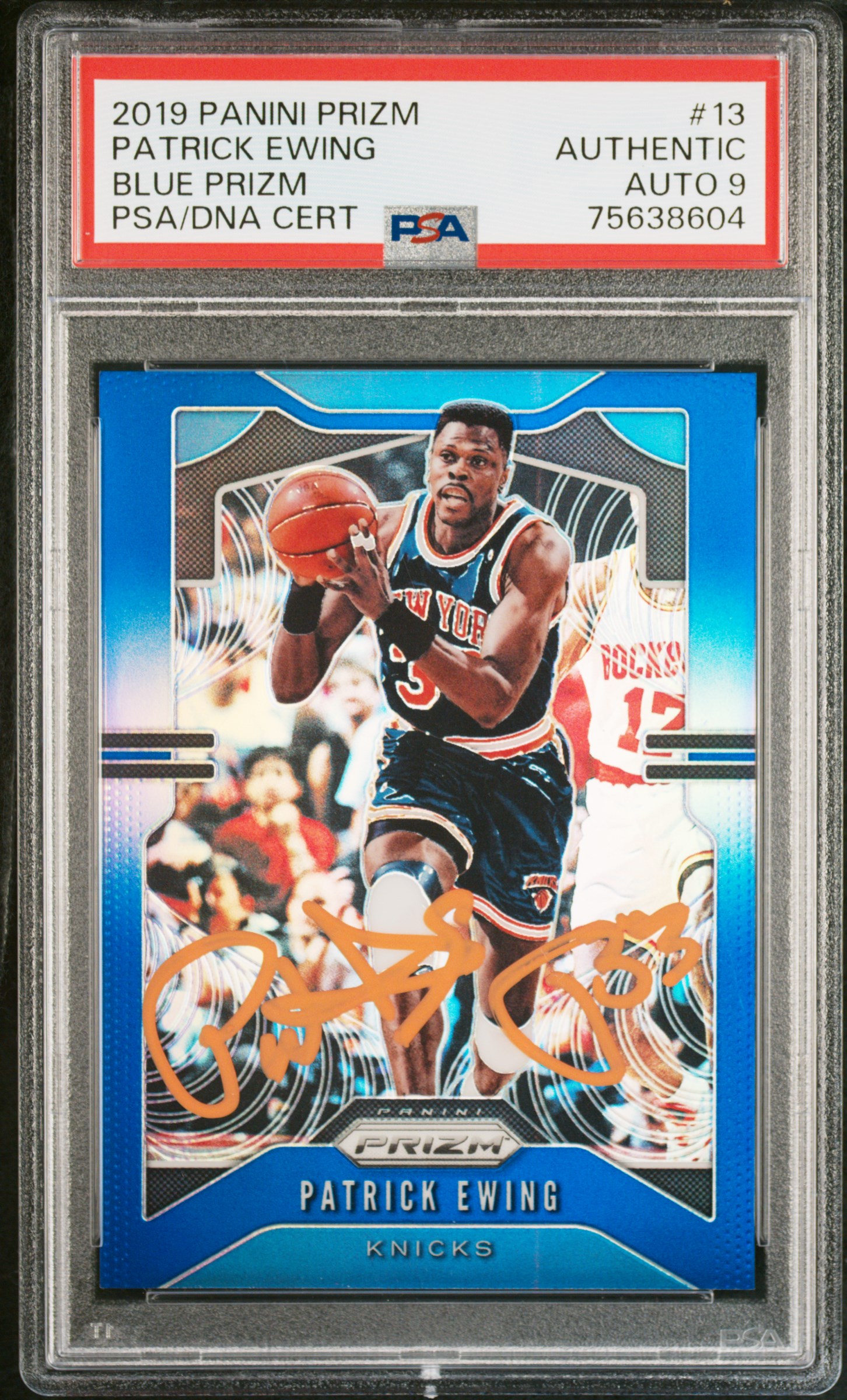 Patrick Ewing 2019 Panini Blue Prizm Signed Card #13 Auto Graded PSA 9 109/199