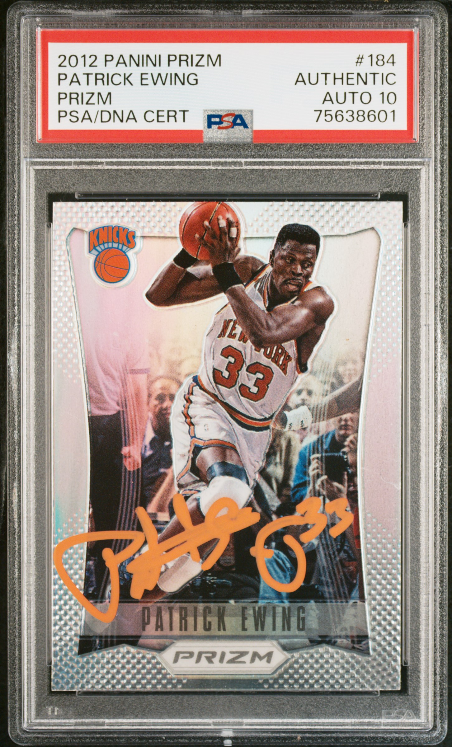 Patrick Ewing 2012 Panini Silver Prizm Signed Card #184 Auto Graded PSA 10