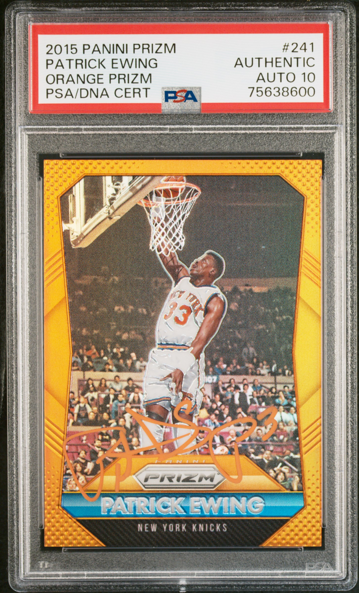 Patrick Ewing 2015 Panini Orange Prizm Signed Card #241 Auto Graded PSA 10