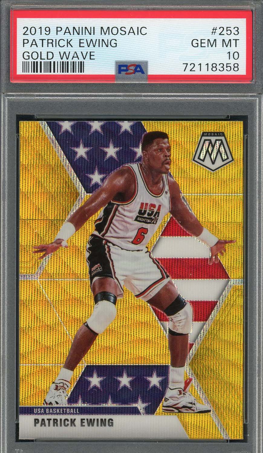 Patrick Ewing 2019 Panini Mosaic Gold Wave Basketball Card #253 Graded PSA 10