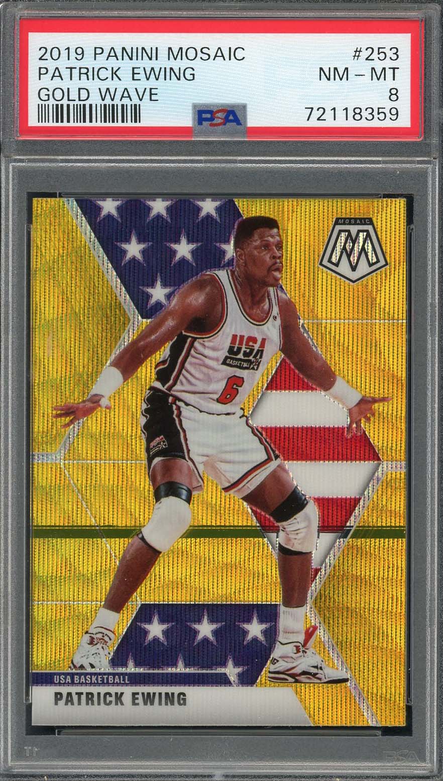 Patrick Ewing 2019 Panini Mosaic Gold Wave Basketball Card #253 Graded PSA 8