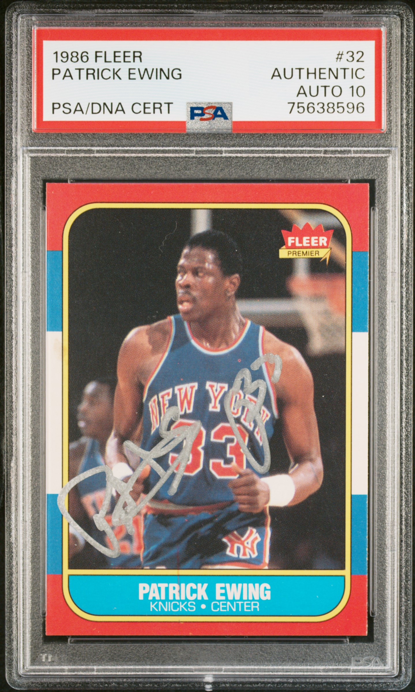 Patrick Ewing 1986 Fleer Signed Rookie Card #32 Auto Graded PSA 10 75638596