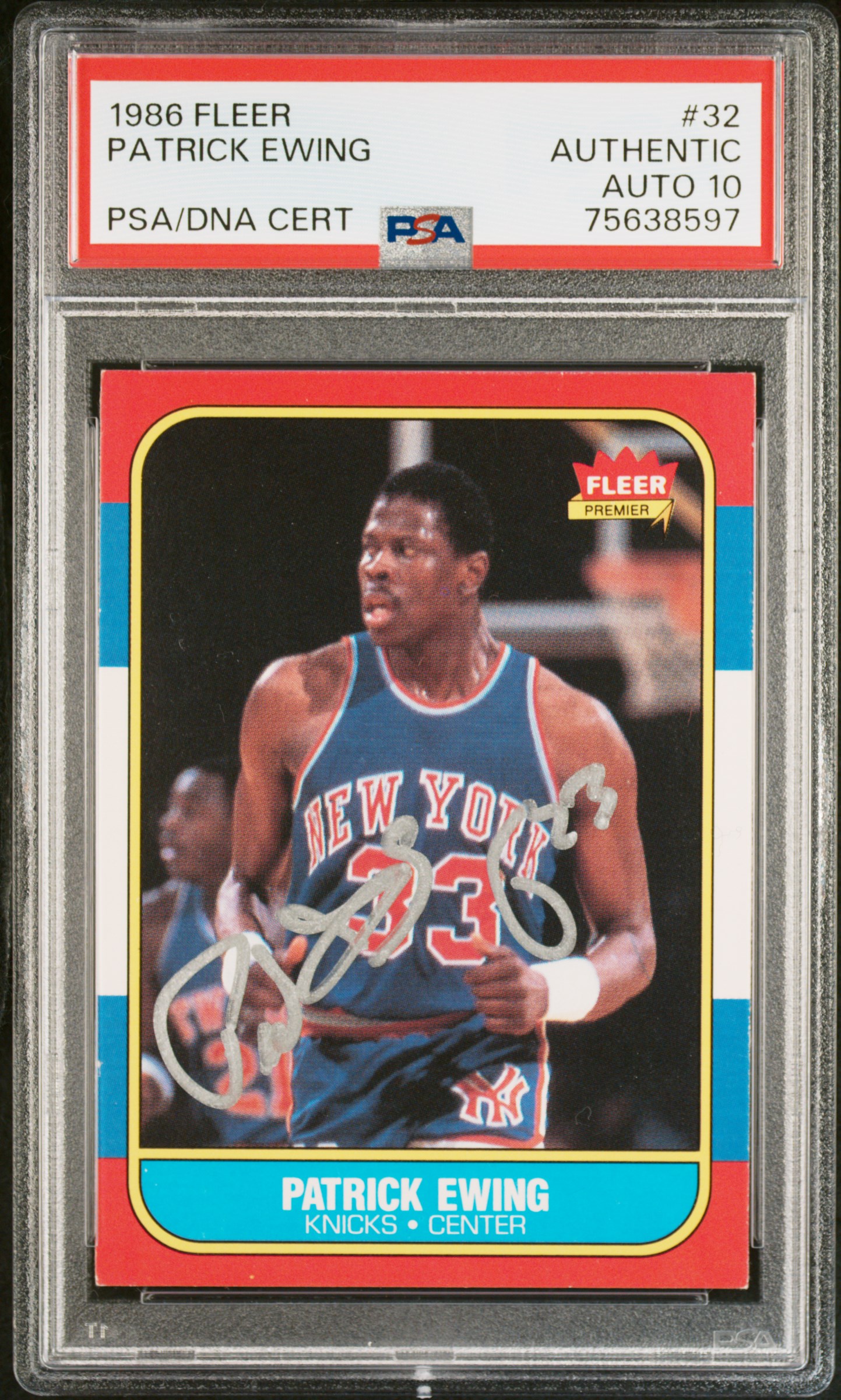 Patrick Ewing 1986 Fleer Signed Rookie Card #32 Auto Graded PSA 10 75638597