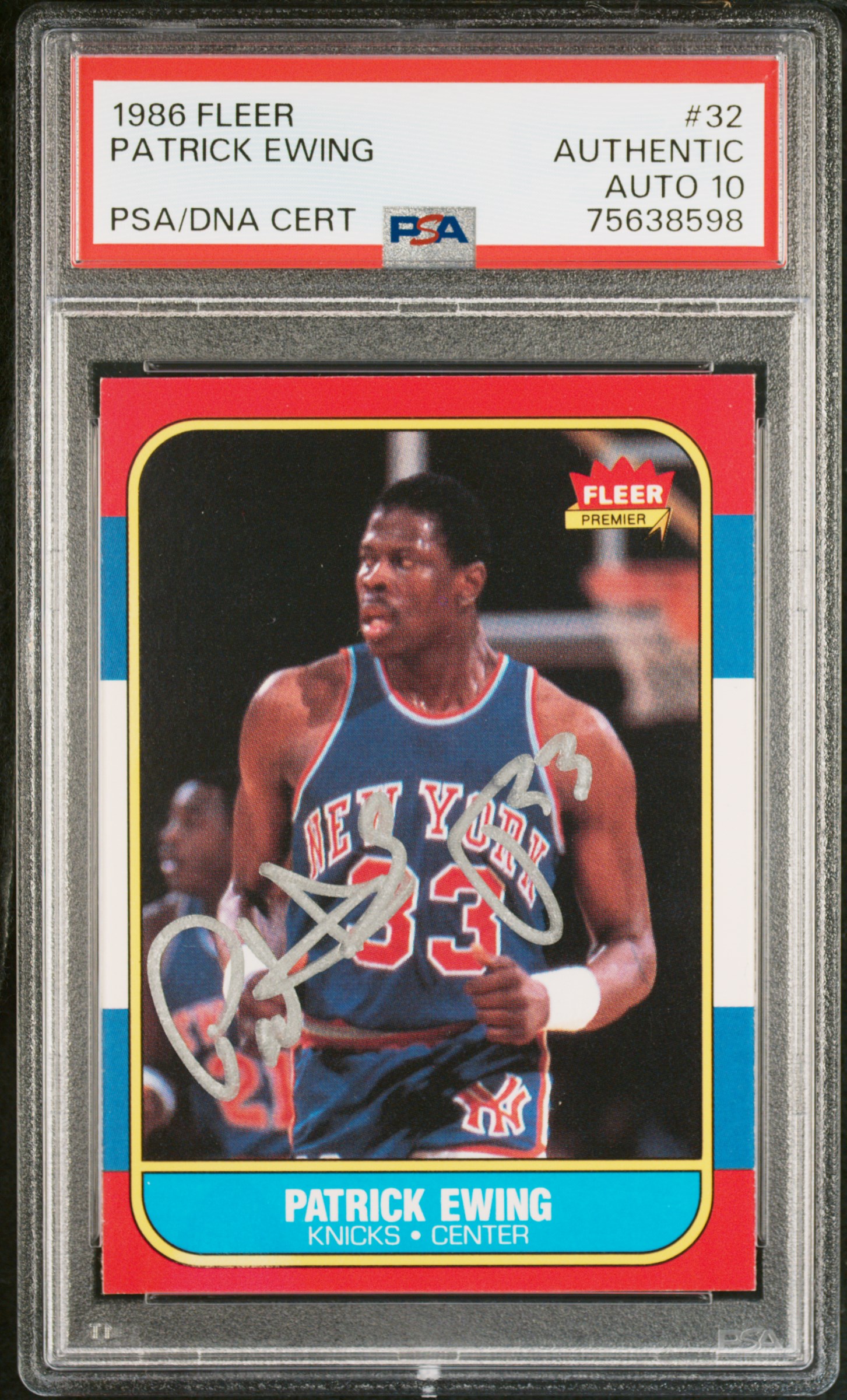 Patrick Ewing 1986 Fleer Signed Rookie Card #32 Auto Graded PSA 10 75638598