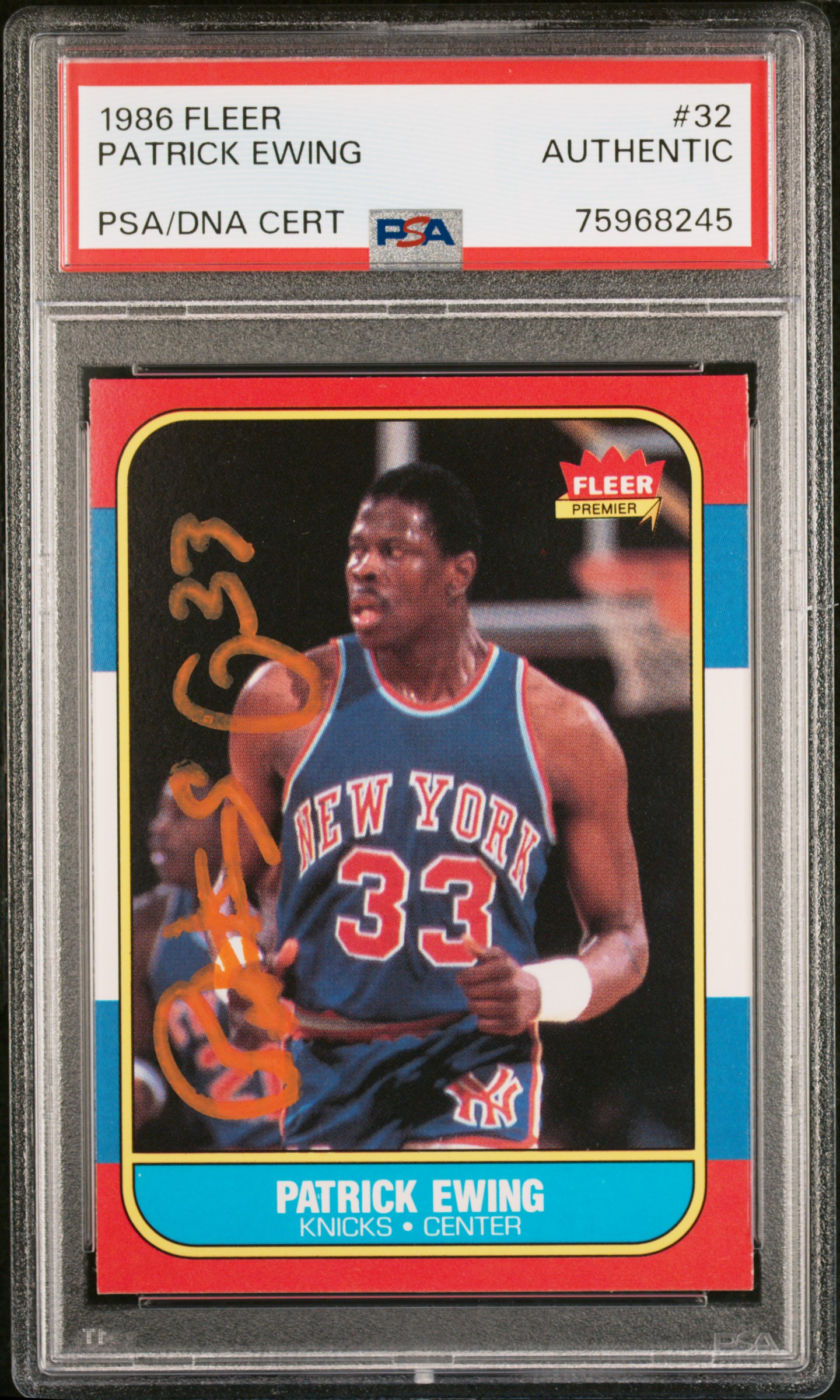 Patrick Ewing 1986 Fleer Signed Basketball Rookie Card #32 Auto PSA