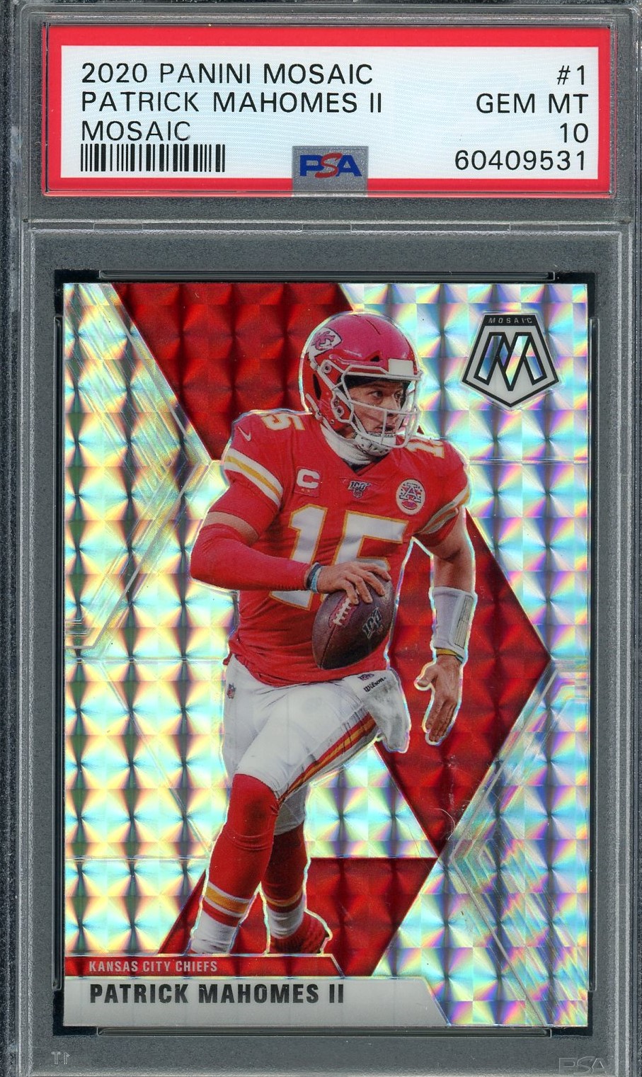 Patrick Mahomes 2020 Panini Mosaic Silver Prizm Mosaic Card #1 Graded PSA 10