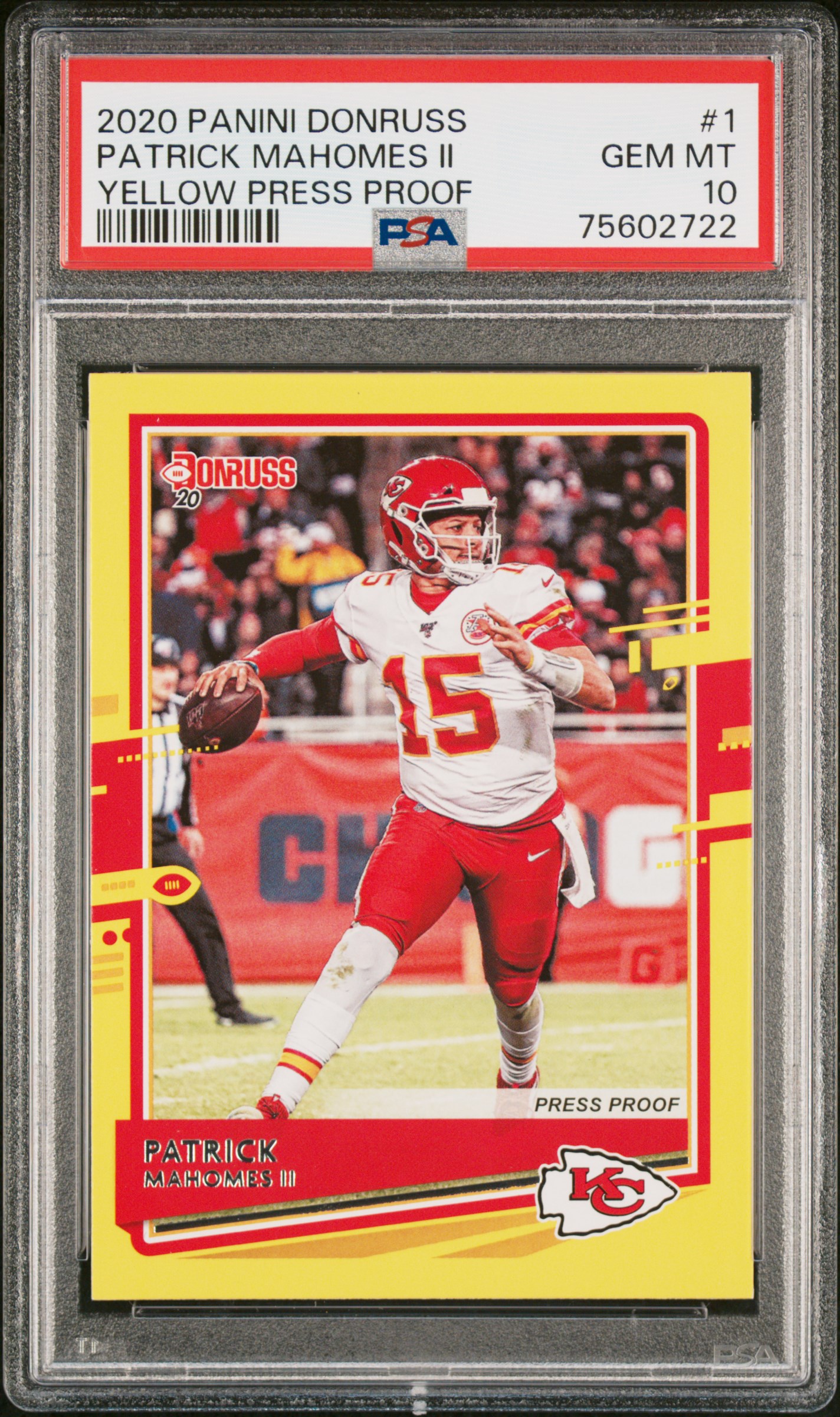 Patrick Mahomes 2020 Panini Donruss Yellow Press Proof Card #1 Graded PSA 10