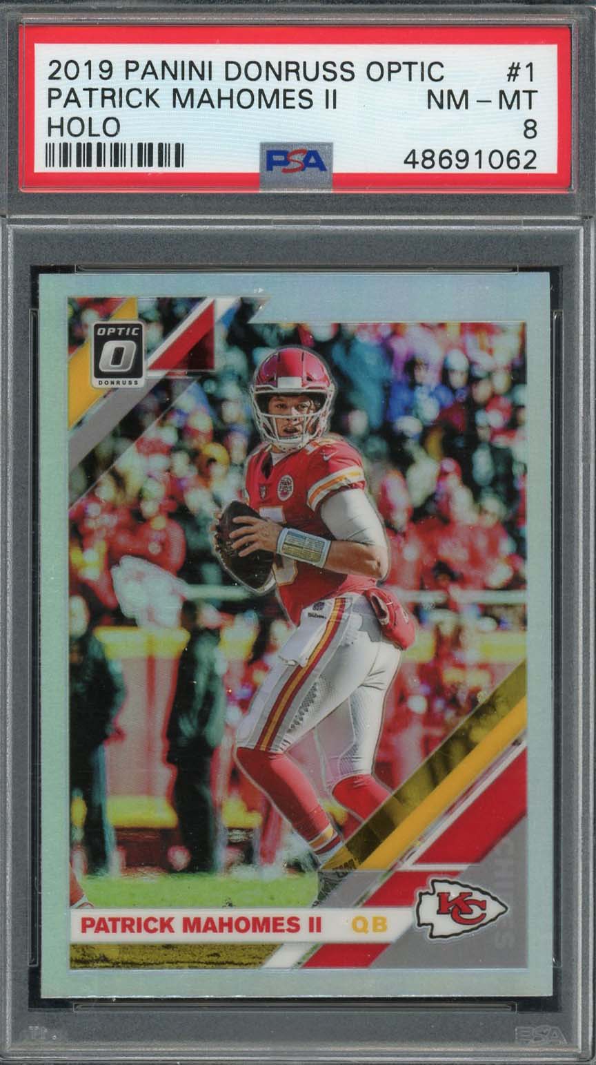 Patrick Mahomes 2019 Panini Donruss Optic Holo Football Card #1 Graded PSA 8 Patrick Mahomes 2019 Panini Donruss Optic Holo Football Card #1 Graded PSA 8