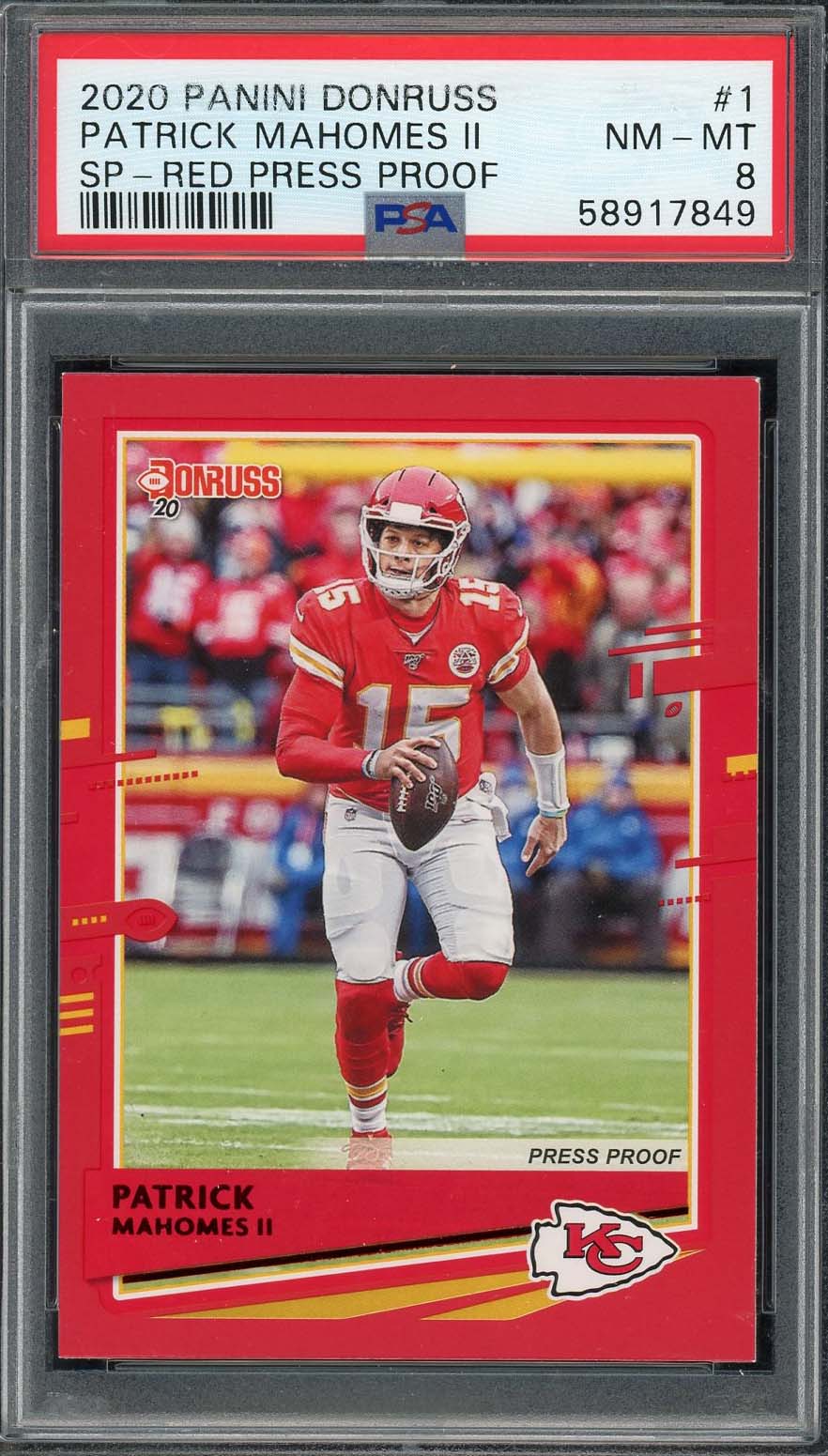 Patrick Mahomes 2020 Panini Donruss Press Proof Red Card #1 Graded PSA 8