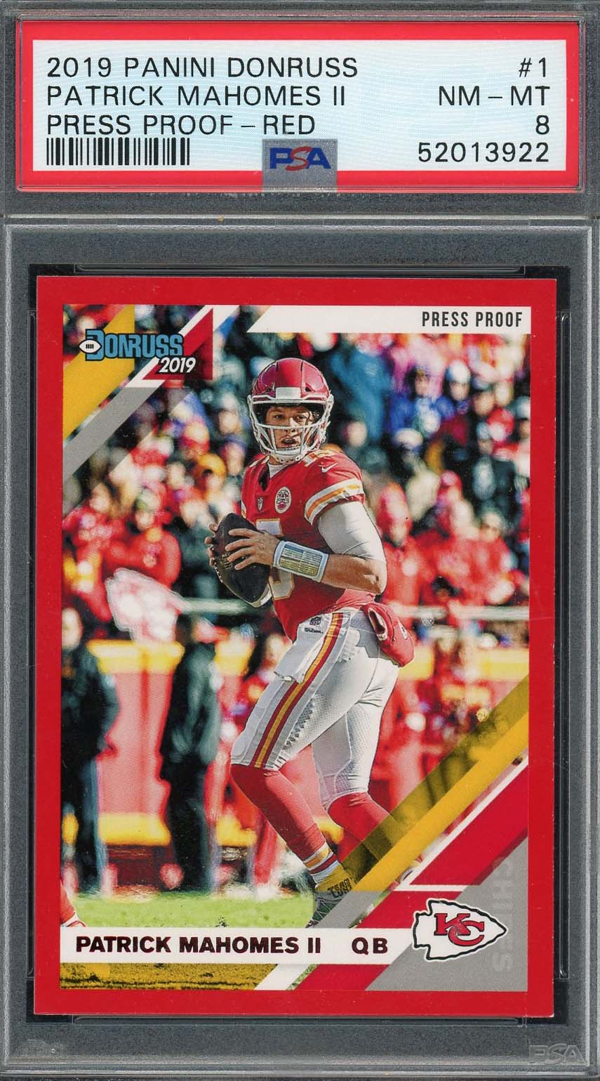 Patrick Mahomes 2019 Panini Donruss Press Proof Red Card #1 Graded PSA 8