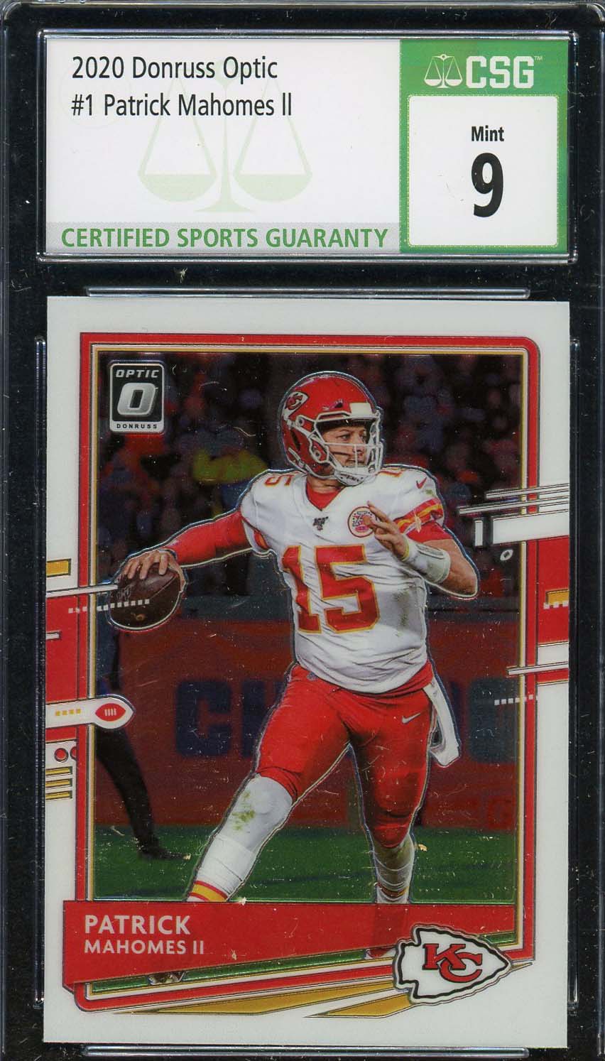 Patrick Mahomes II 2020 Donruss Optic Football Card #1 Graded CSG 9