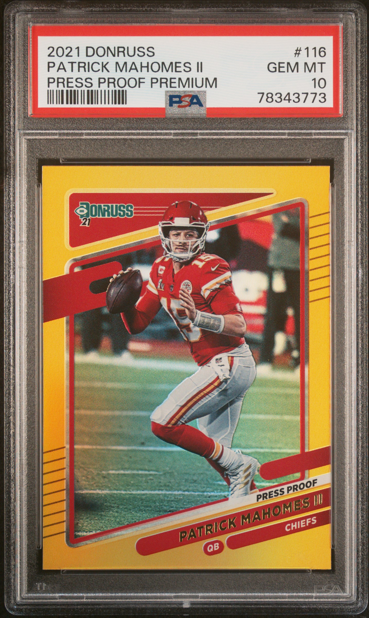 Patrick Mahomes 2021 Panini Donruss Press Proof Premium Card #116 Graded PSA 10