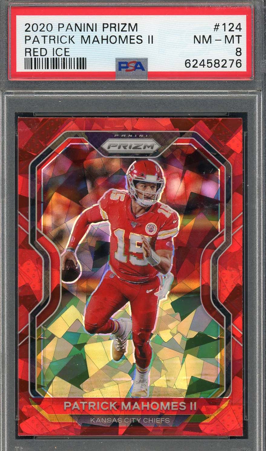 Patrick Mahomes 2020 Panini Prizm Red Ice Football Card #124 Graded PSA 8 Patrick Mahomes 2020 Panini Prizm Red Ice Football Card #124 Graded PSA 8